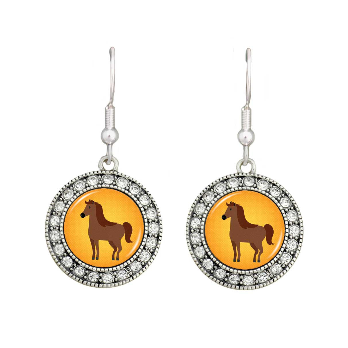 Cute Horse & Equestrian Crystal Circle Earrings