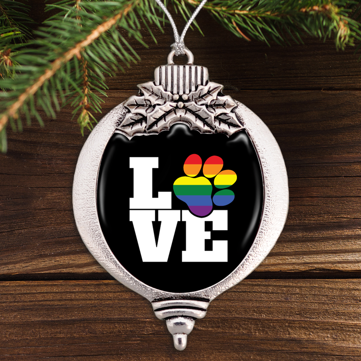 Rainbow Love Paw Bulb Ornament