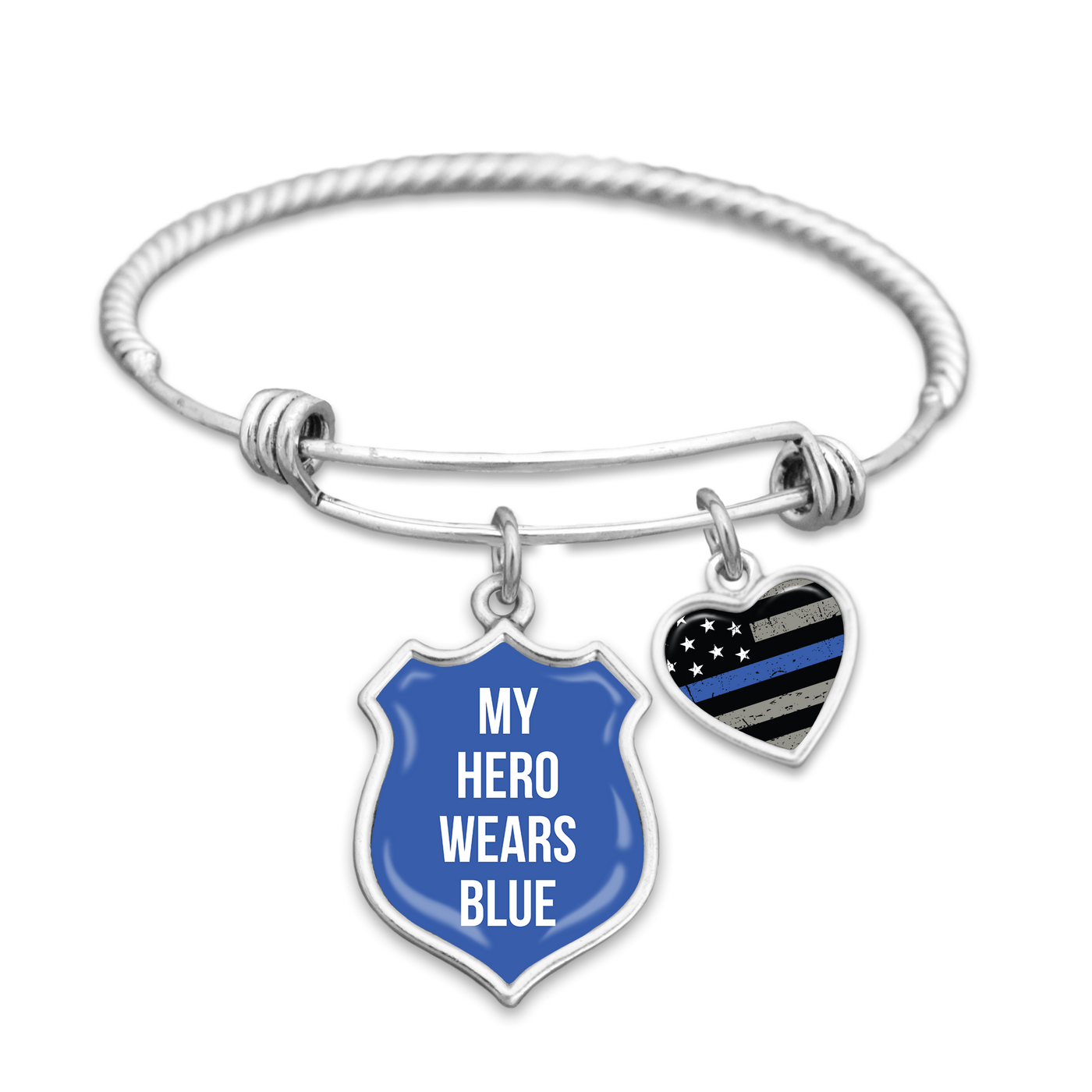 My Hero Wears Blue Thin Blue Line Charm Bracelet