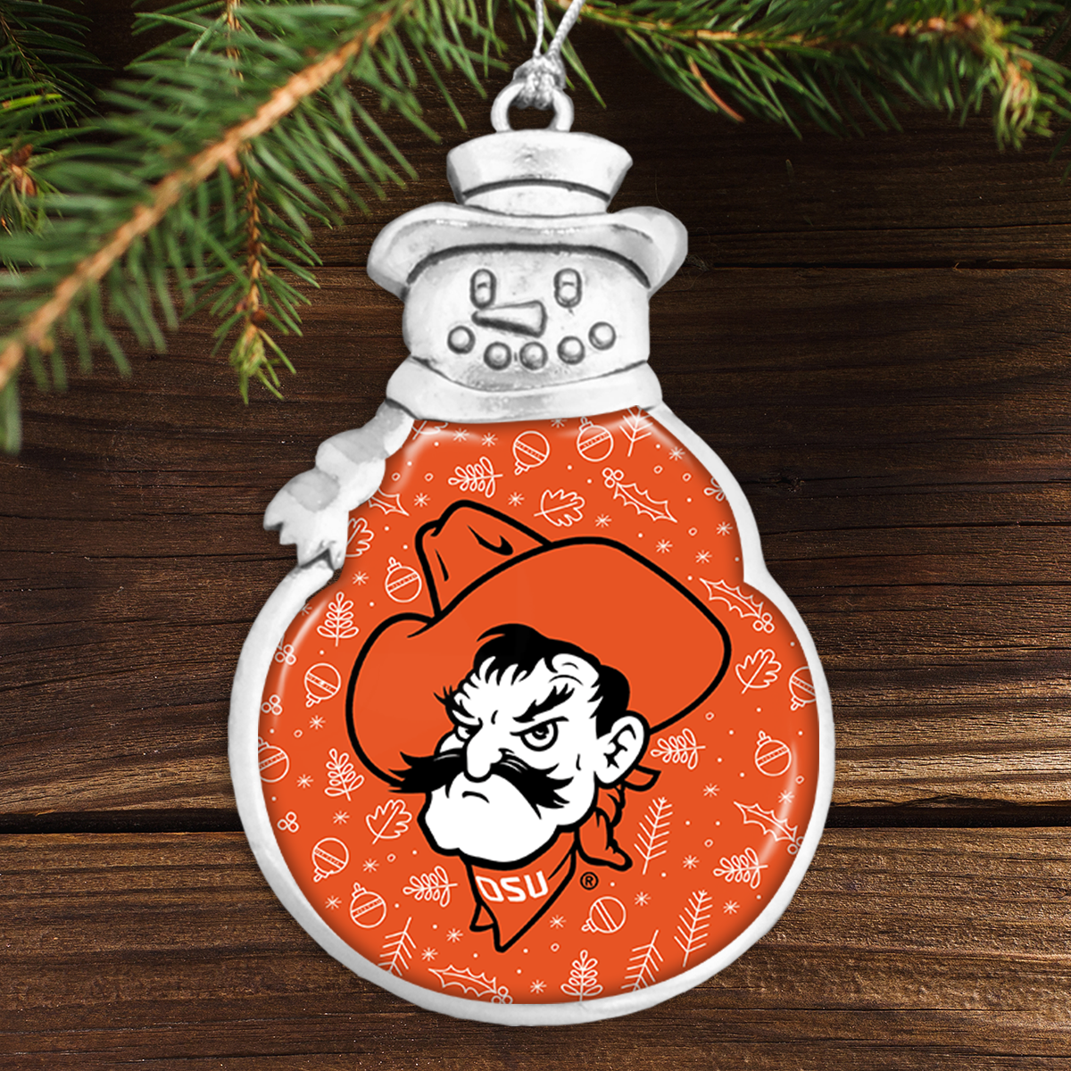 OKlahoma State Cowboys Holiday Snowman Ornament