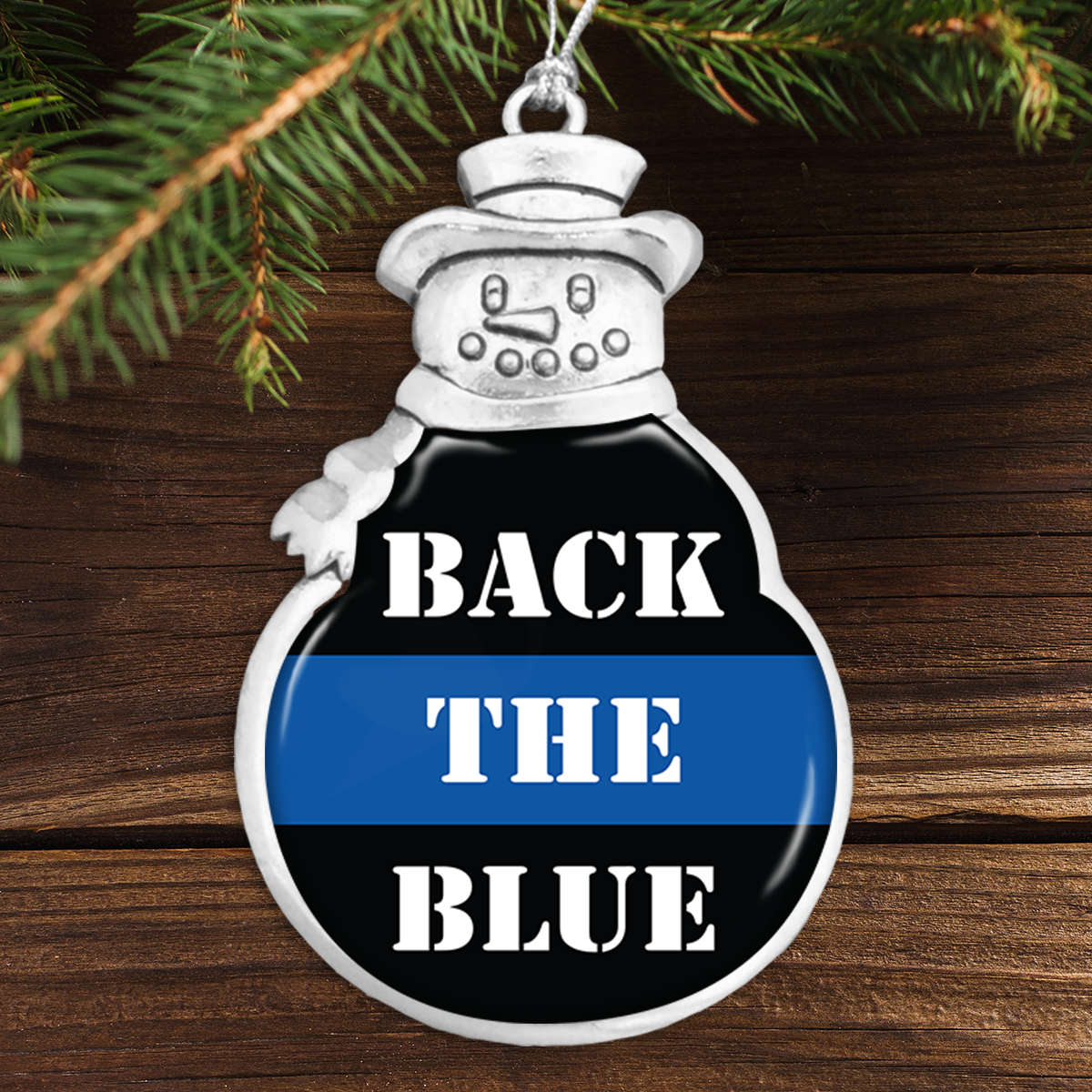 Back The Blue Snowman Ornament