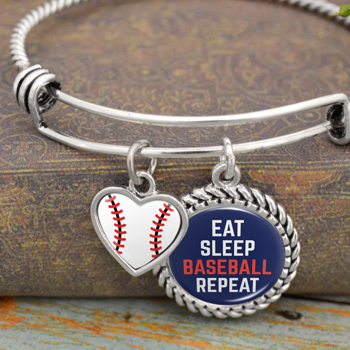 Eat Sleep Baseball Repeat Charm Bracelet
