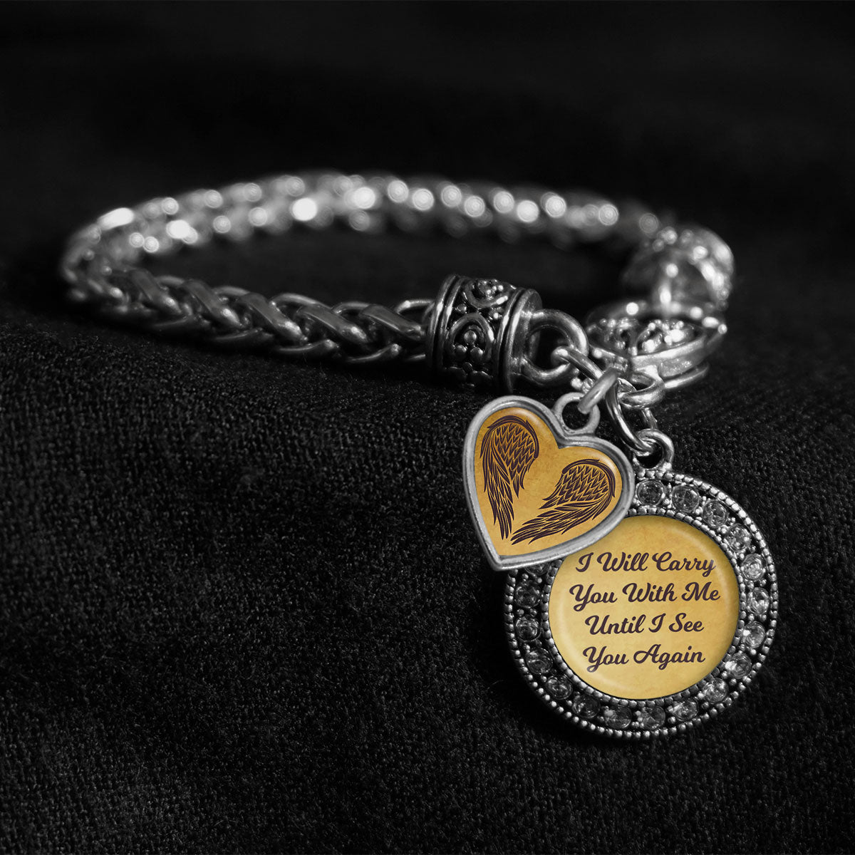I Will Carry You With Me Until I See You Again Silver Braided Clasp Charm Bracelet