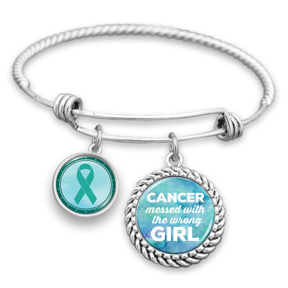 Ovarian Cancer Awareness "Cancer Messed With The Wrong Girl" Charm Bracelet