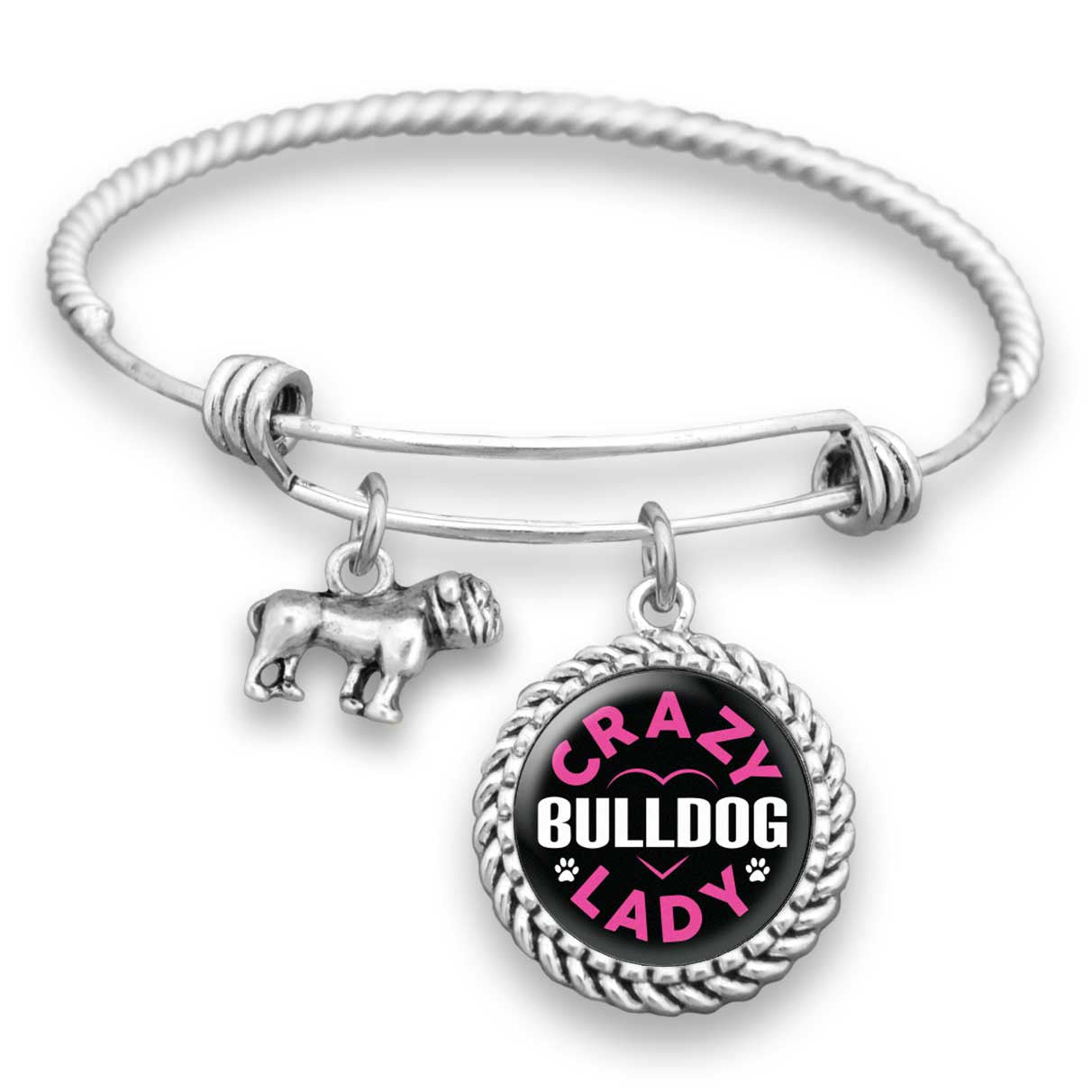 Crazy Bulldog Lady Funny Charm Bracelet