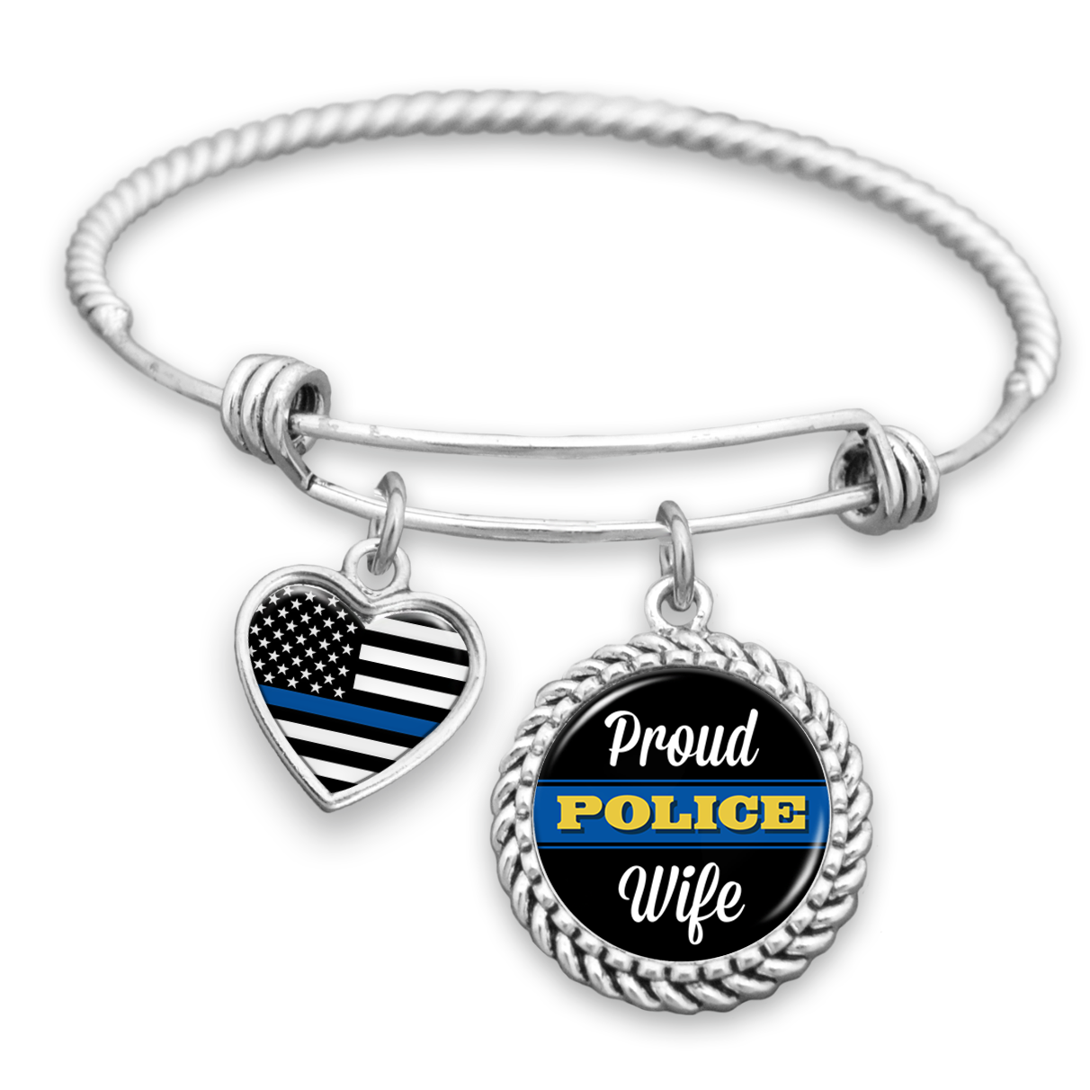 Proud Police Wife Thin Blue Line Charm Bracelet