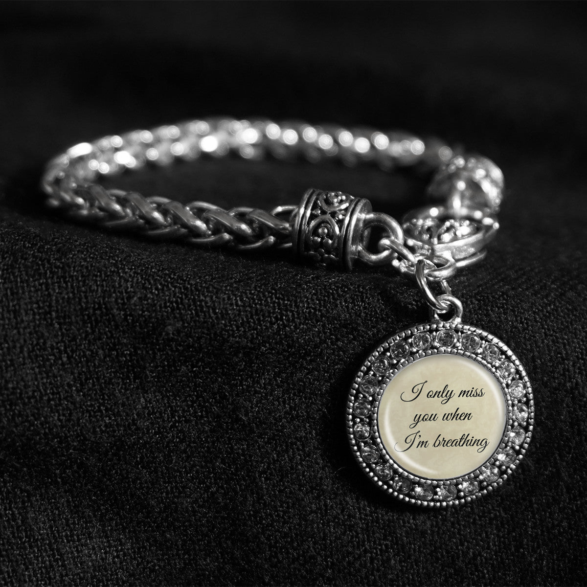 I Only Miss You When I'm Breathing Silver Braided Clasp Bracelet