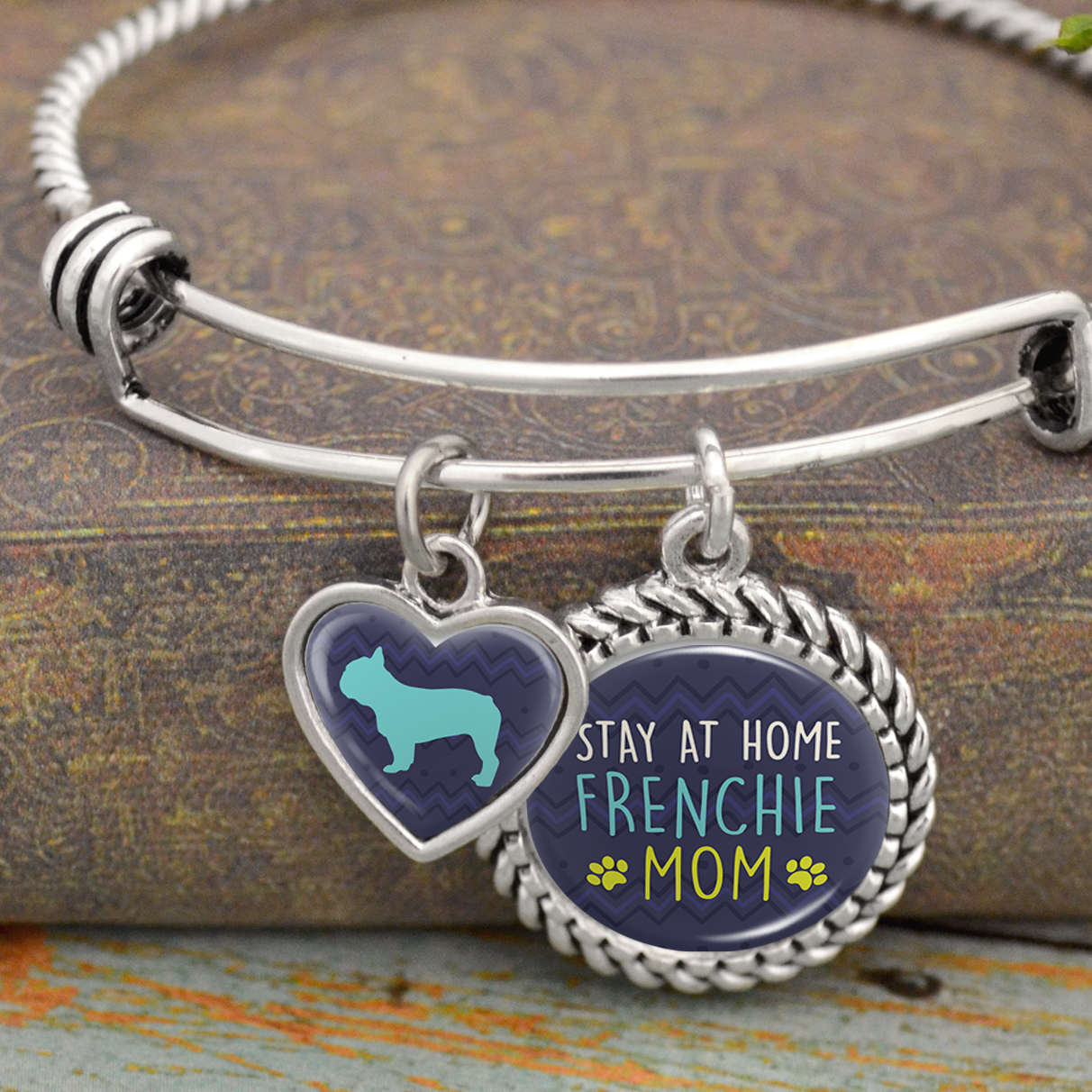 Stay At Home Frenchie Mom Charm Bracelet