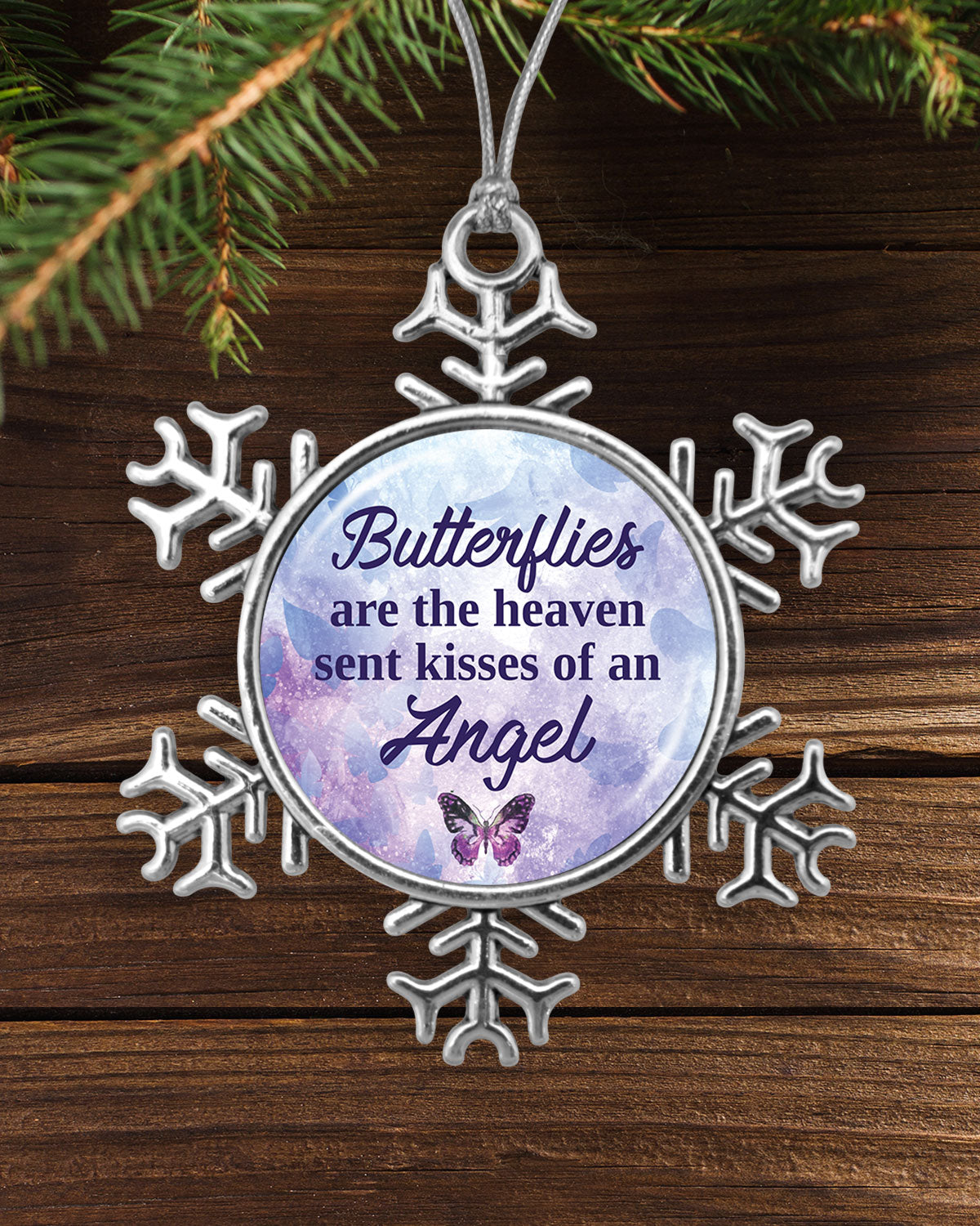 Butterflies Are The Heaven Sent Kisses Of An Angel Purple Snowflake Ornament