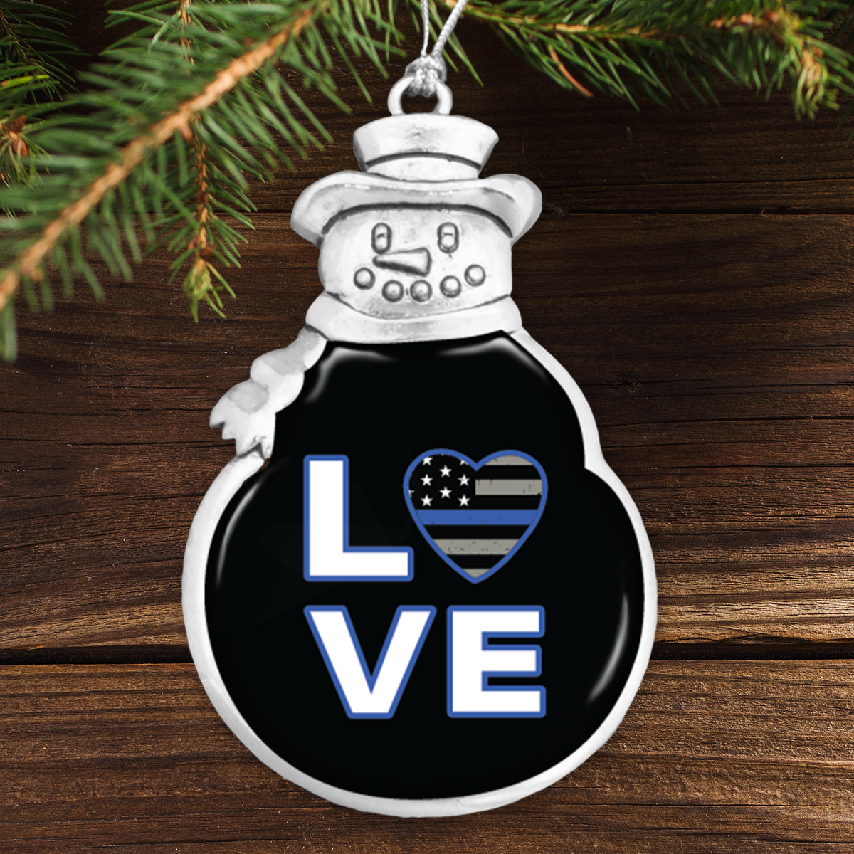 Thin Blue Line Love Snowman Ornament
