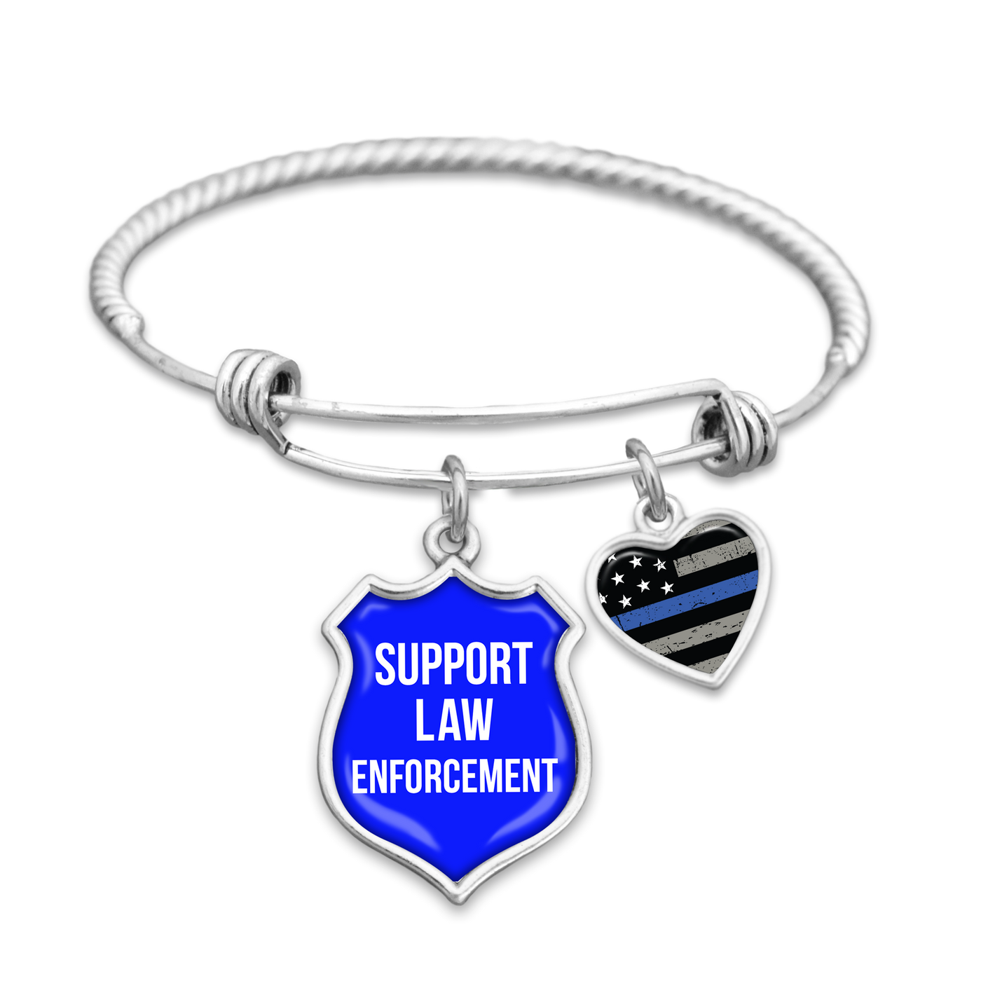 Support Law Enforcement Thin Blue Line Charm Bracelet