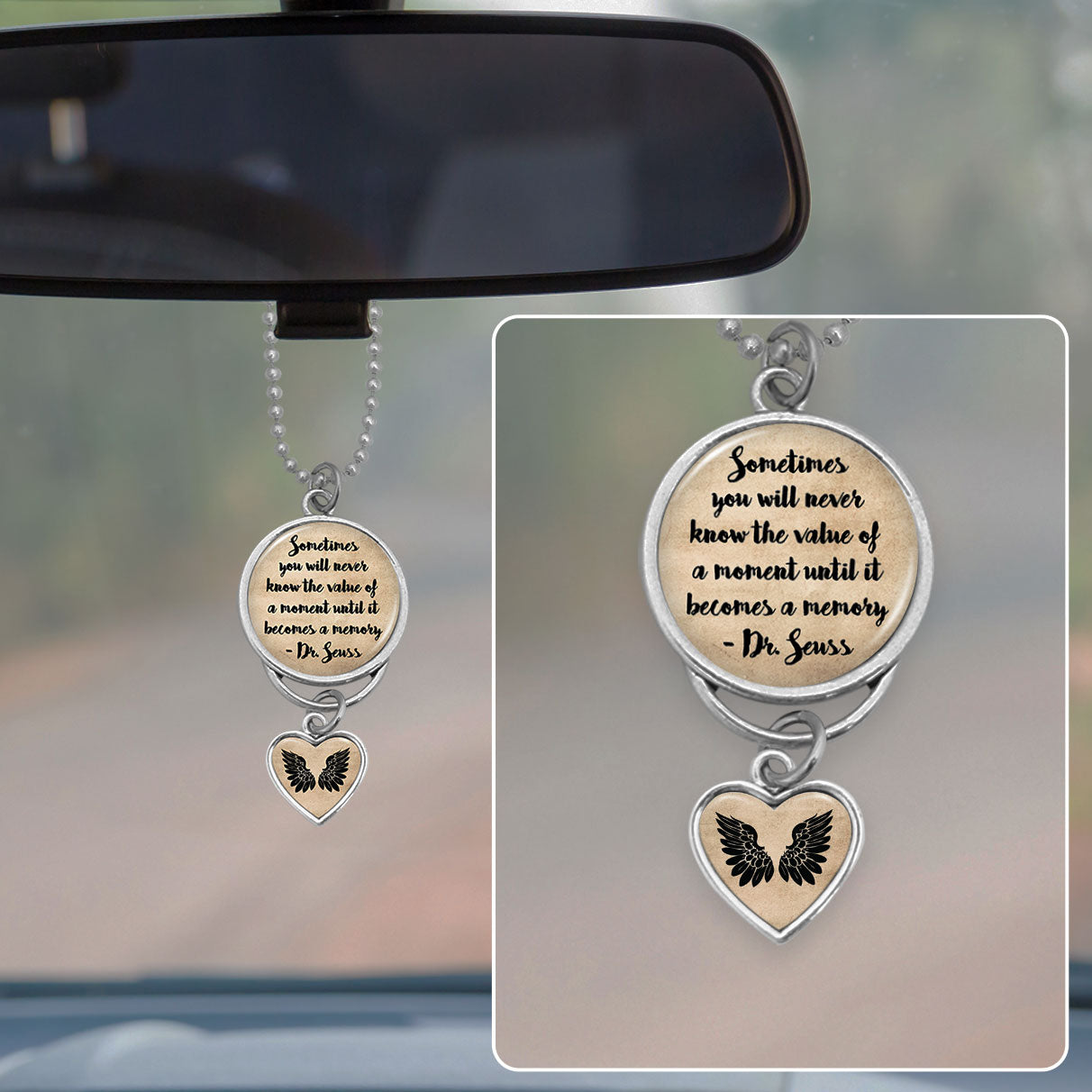Becomes A Memory Parchment Rearview Mirror Charm