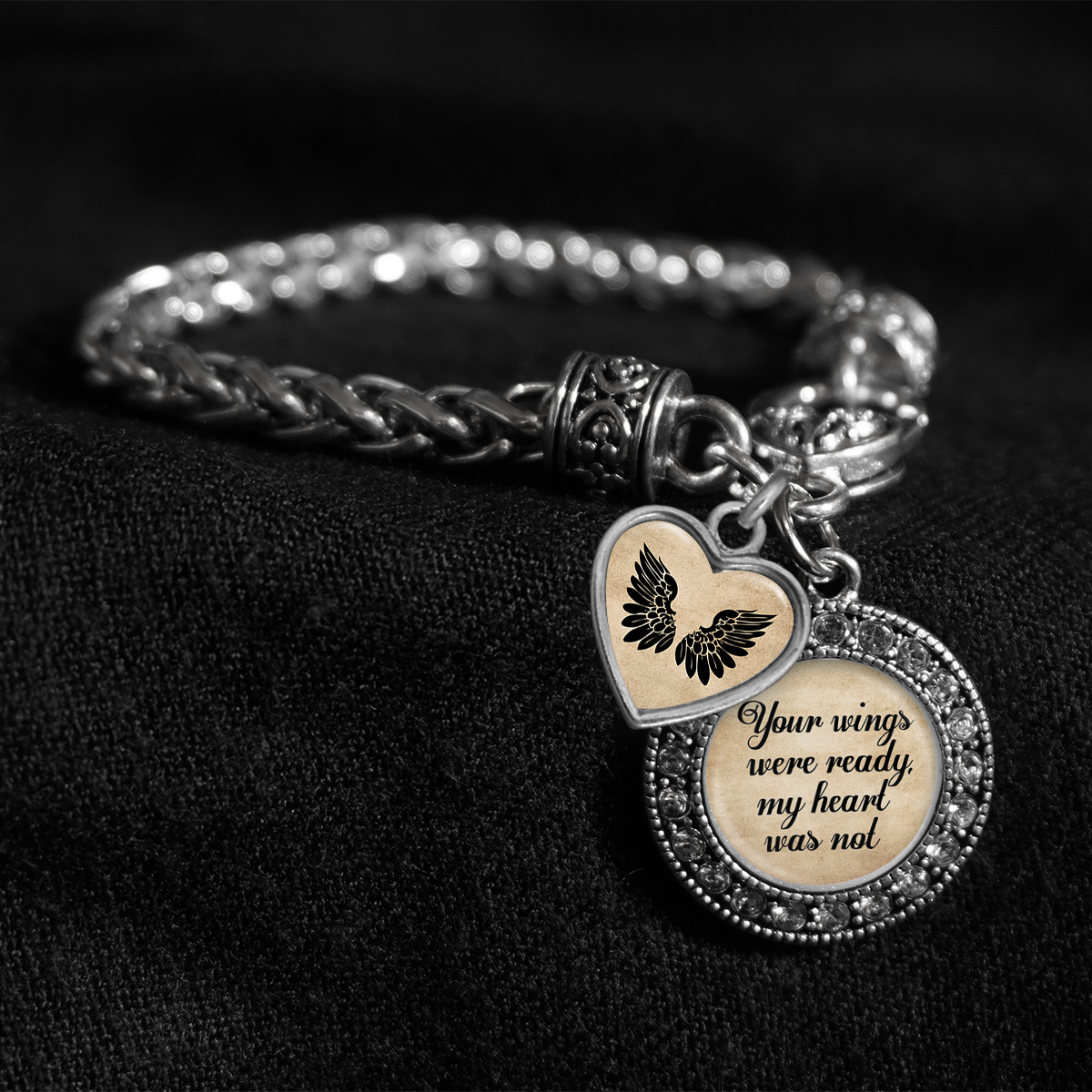 Your Wings Were Ready Silver Braided Clasp Charm Bracelet