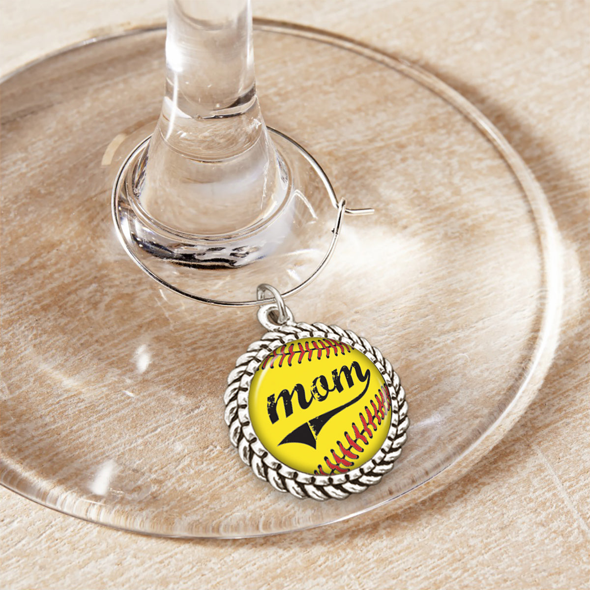 Softball Mom Wine Glass Charm