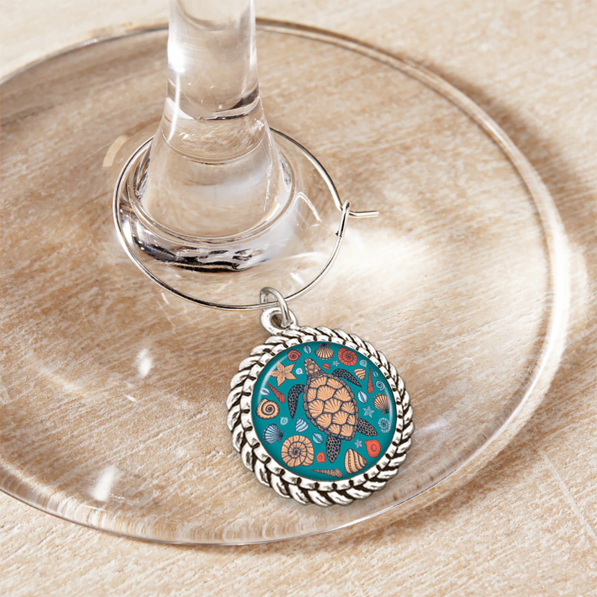Beachy Turtle Wine Glass Charm