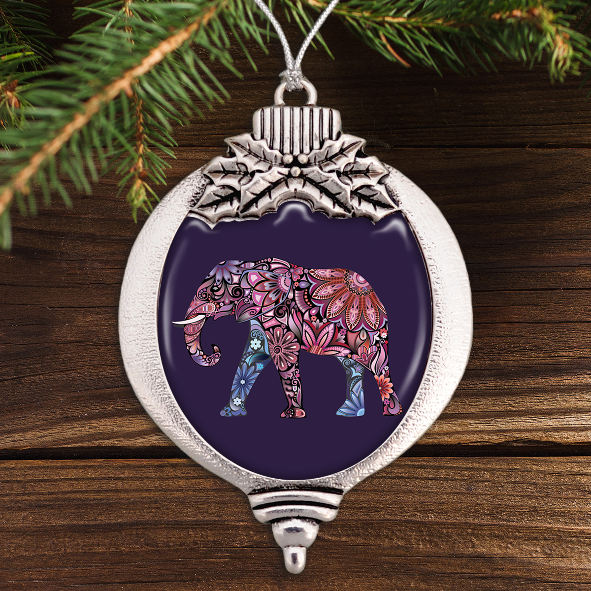 Elephant Colorful Swirl Bulb Ornament