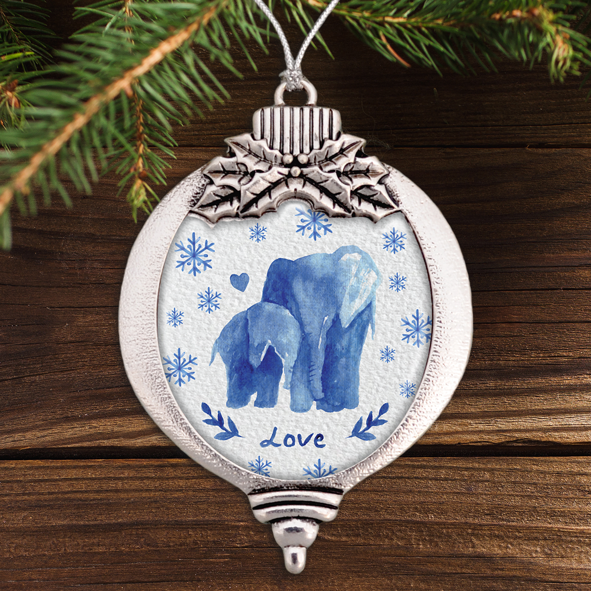 Watercolor Elephants Bulb Ornament