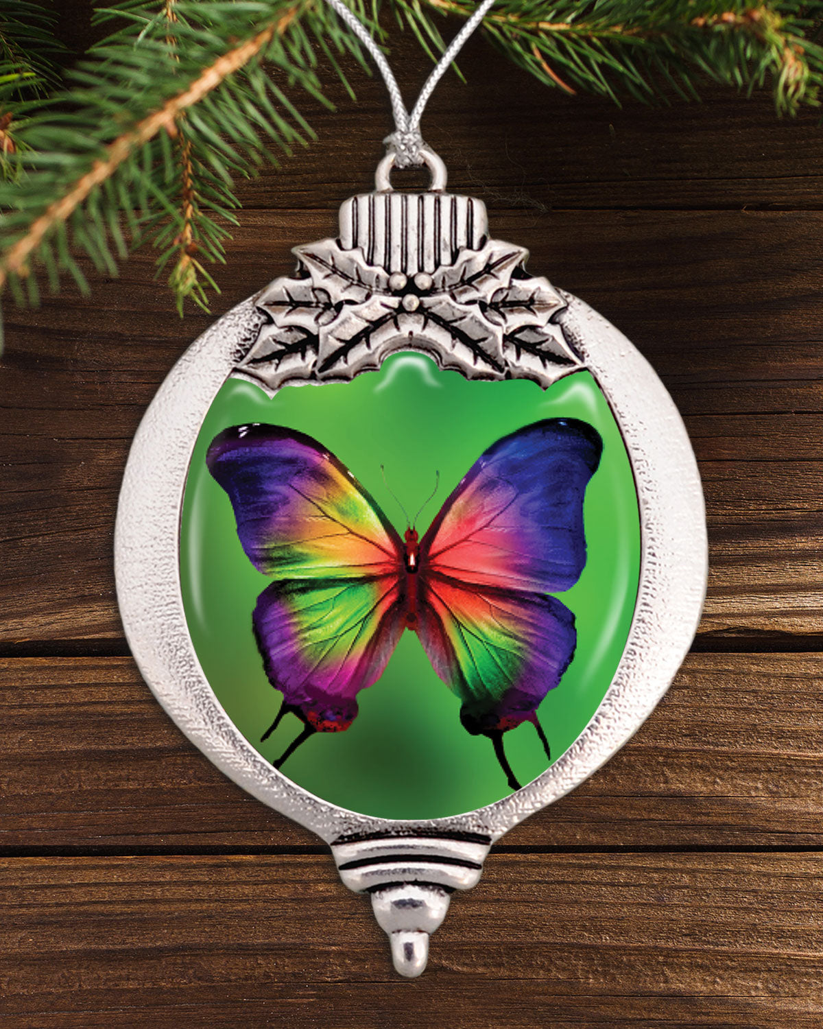 Colorful Butterfly In Flight Bulb Ornament
