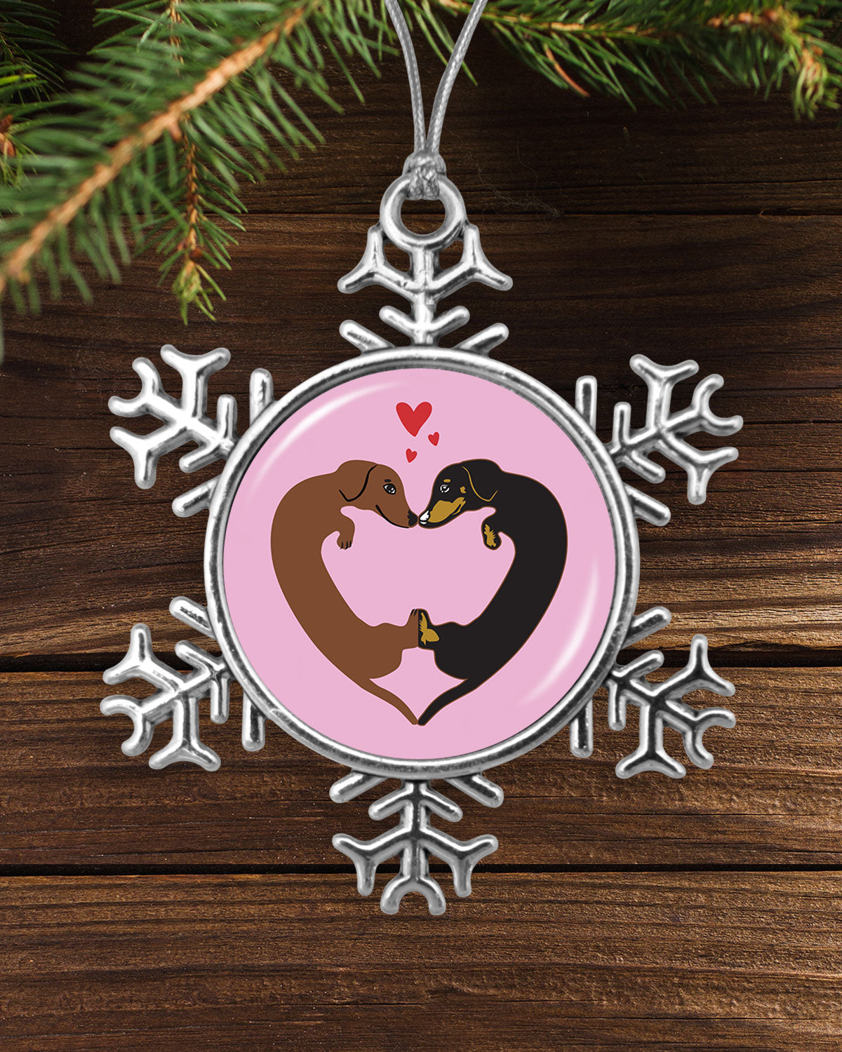Heart Dachshunds Snowflake Ornament