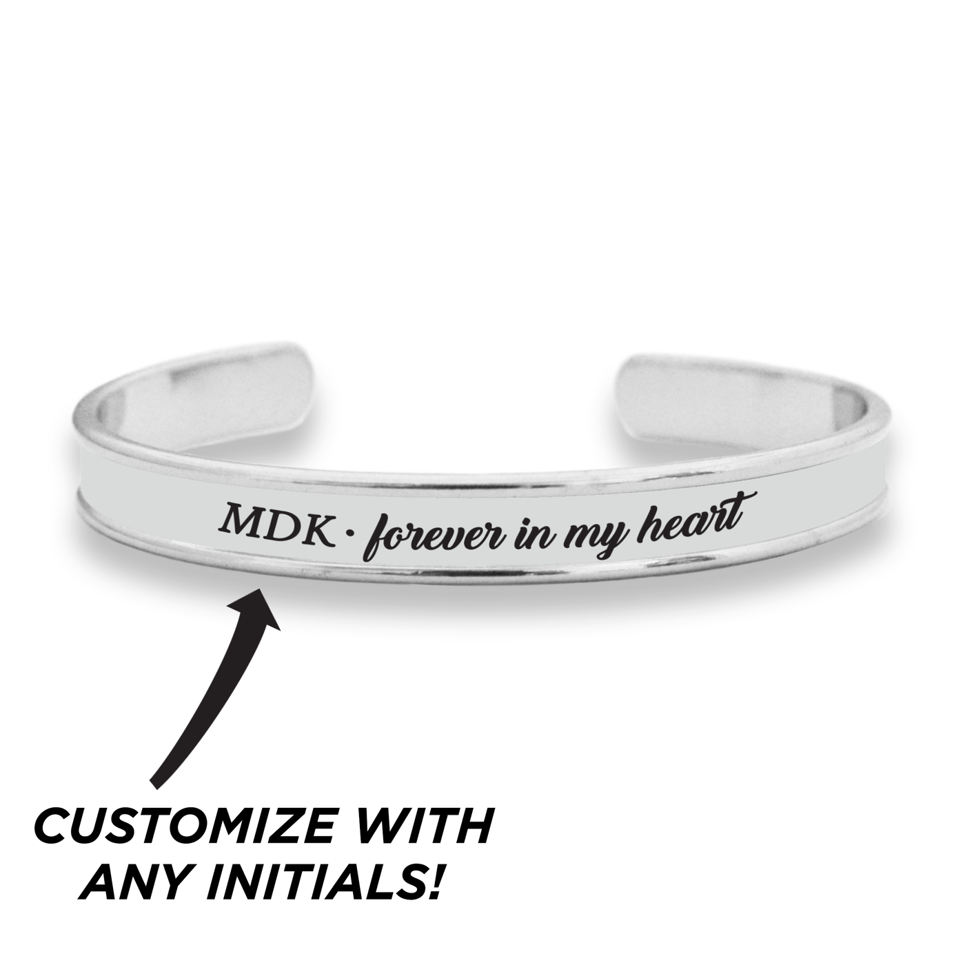 Custom Initials Forever In My Heart Silver Cuff Bracelet