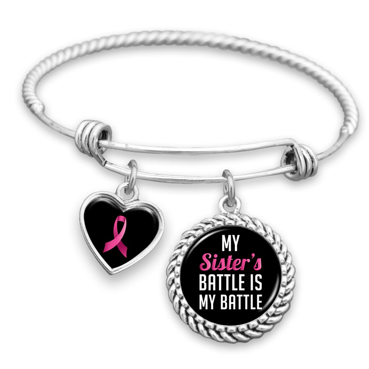 My Sister's Battle Is My Battle Breast Cancer Awareness Charm Bracelet