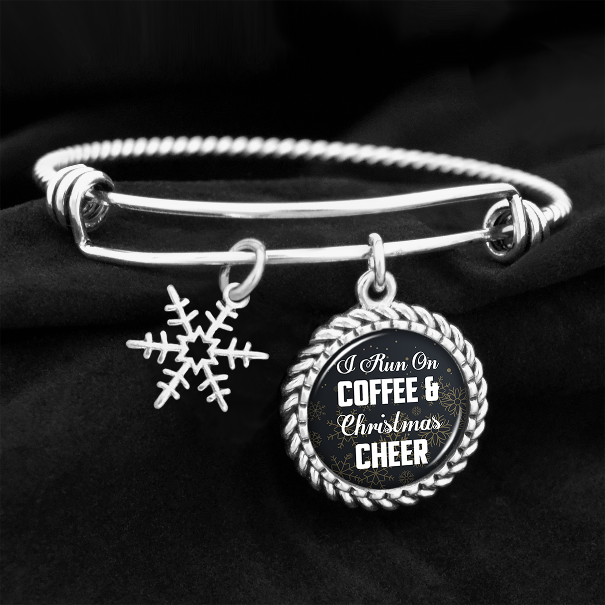 I Run On Coffee And Christmas Cheer Snowflake Charm Bracelet
