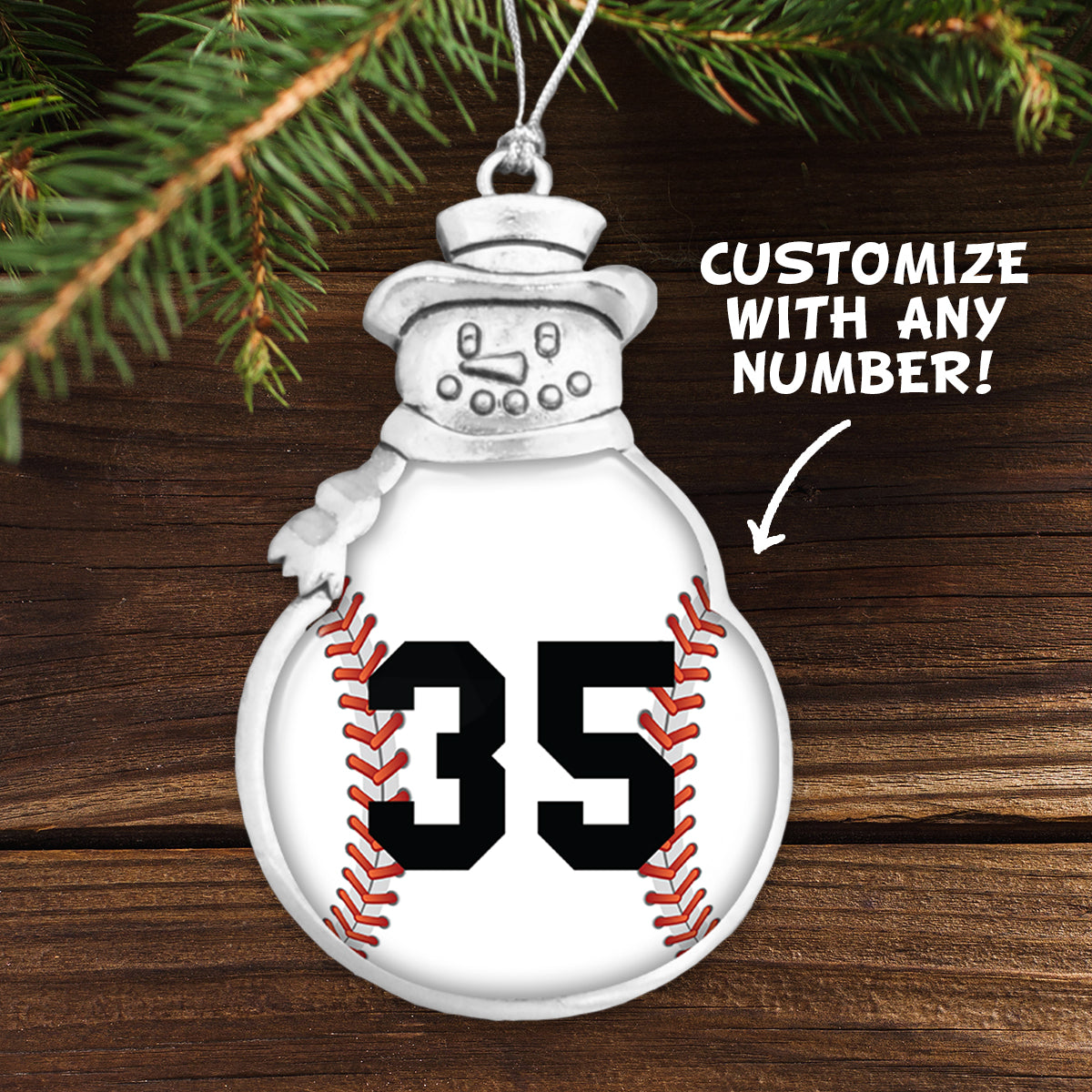 Customizable Baseball Number Snowman Ornament