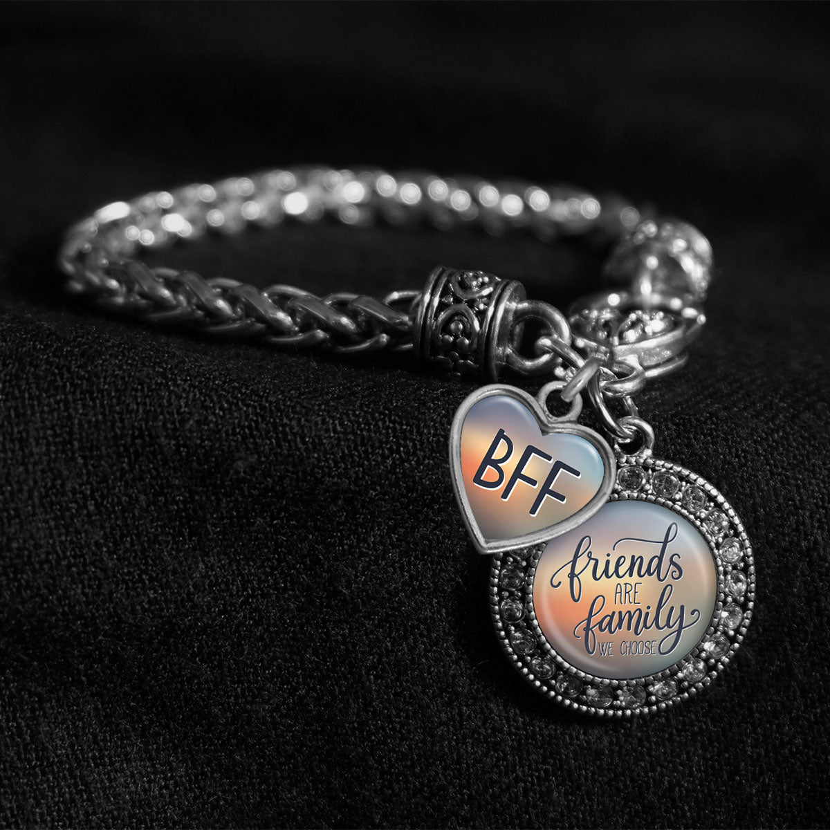 Friends Are Family We Choose Silver Braided Clasp Charm Bracelet