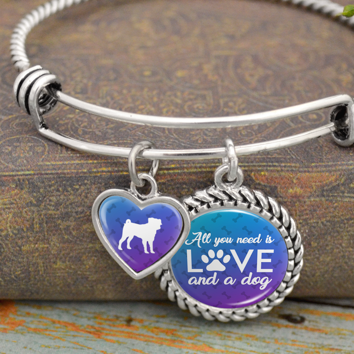 All You Need Is Love And A Dog Pug Charm Bracelet