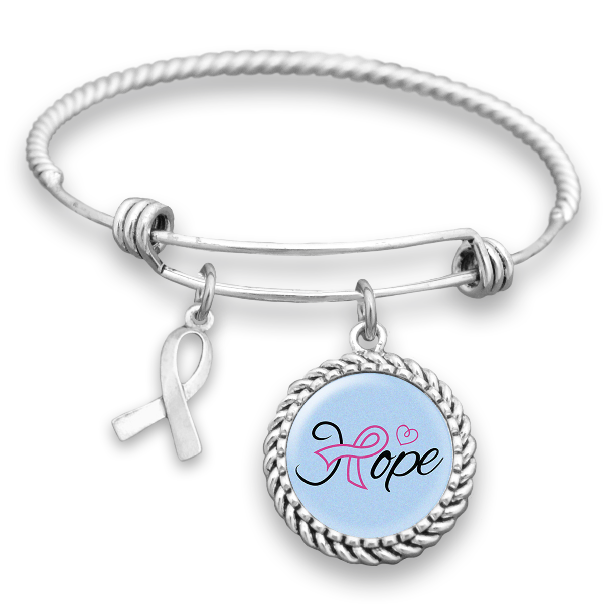 Breast Cancer Hope Ribbon Charm Bracelet