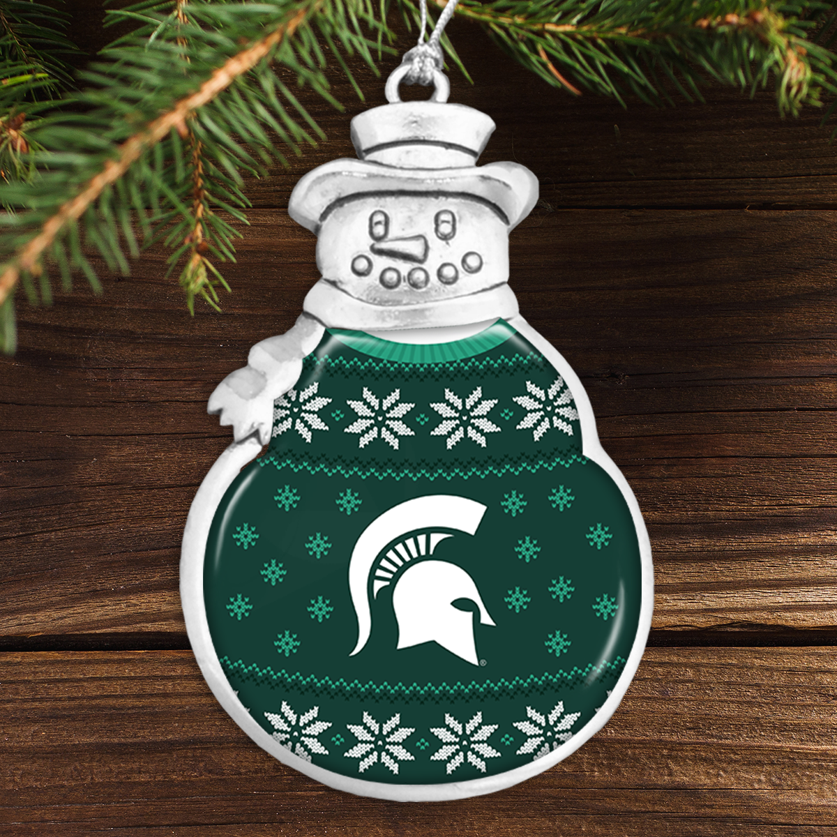 Michigan State Spartans Holiday Sweater Snowman Ornament