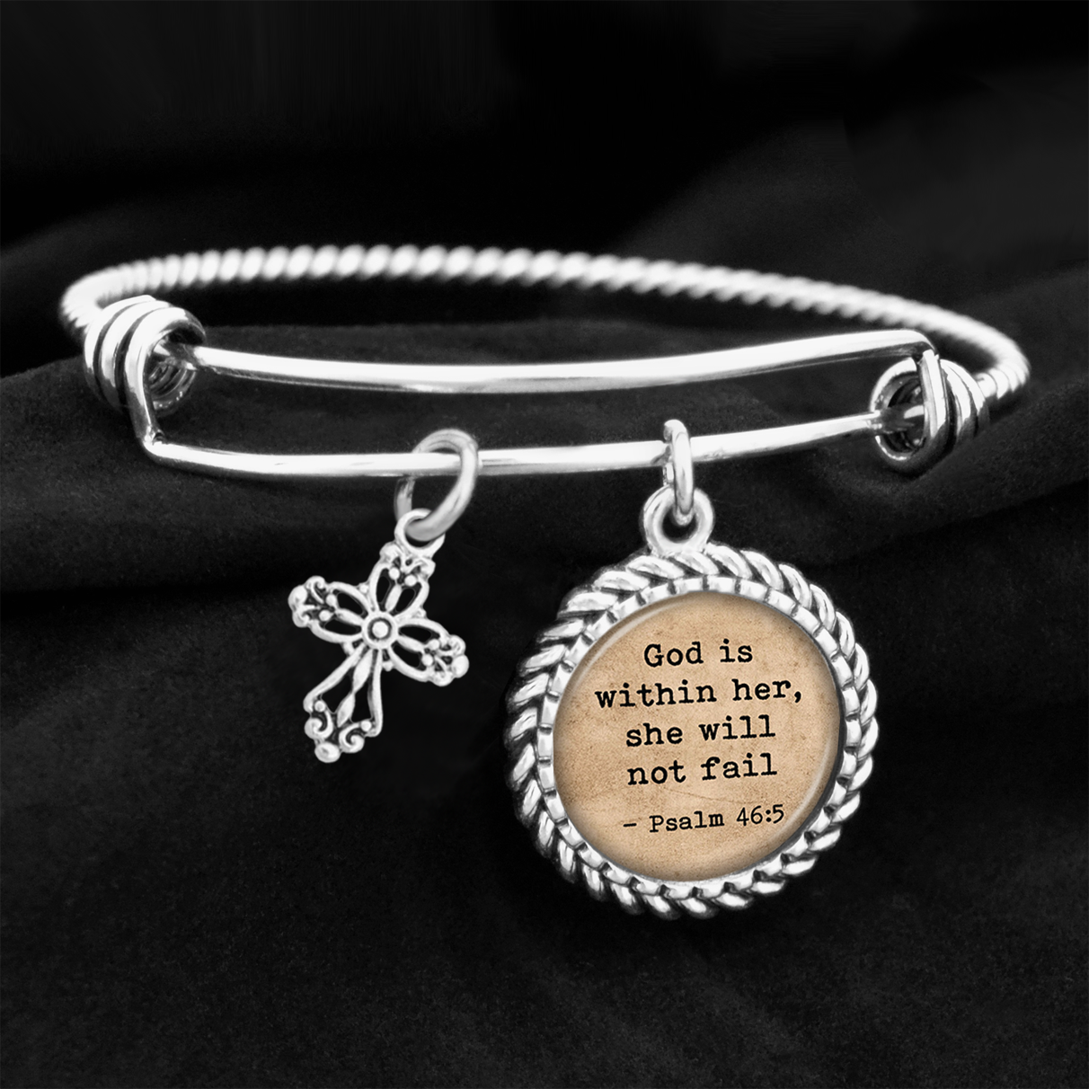 God Is Within Her, She Will Not Fail Psalm 46:5 Charm Bracelet