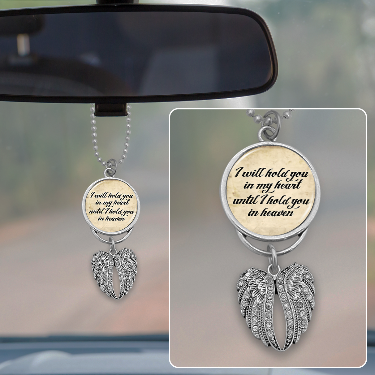 Hold You In My Heart Angel Wings Rearview Mirror Charm