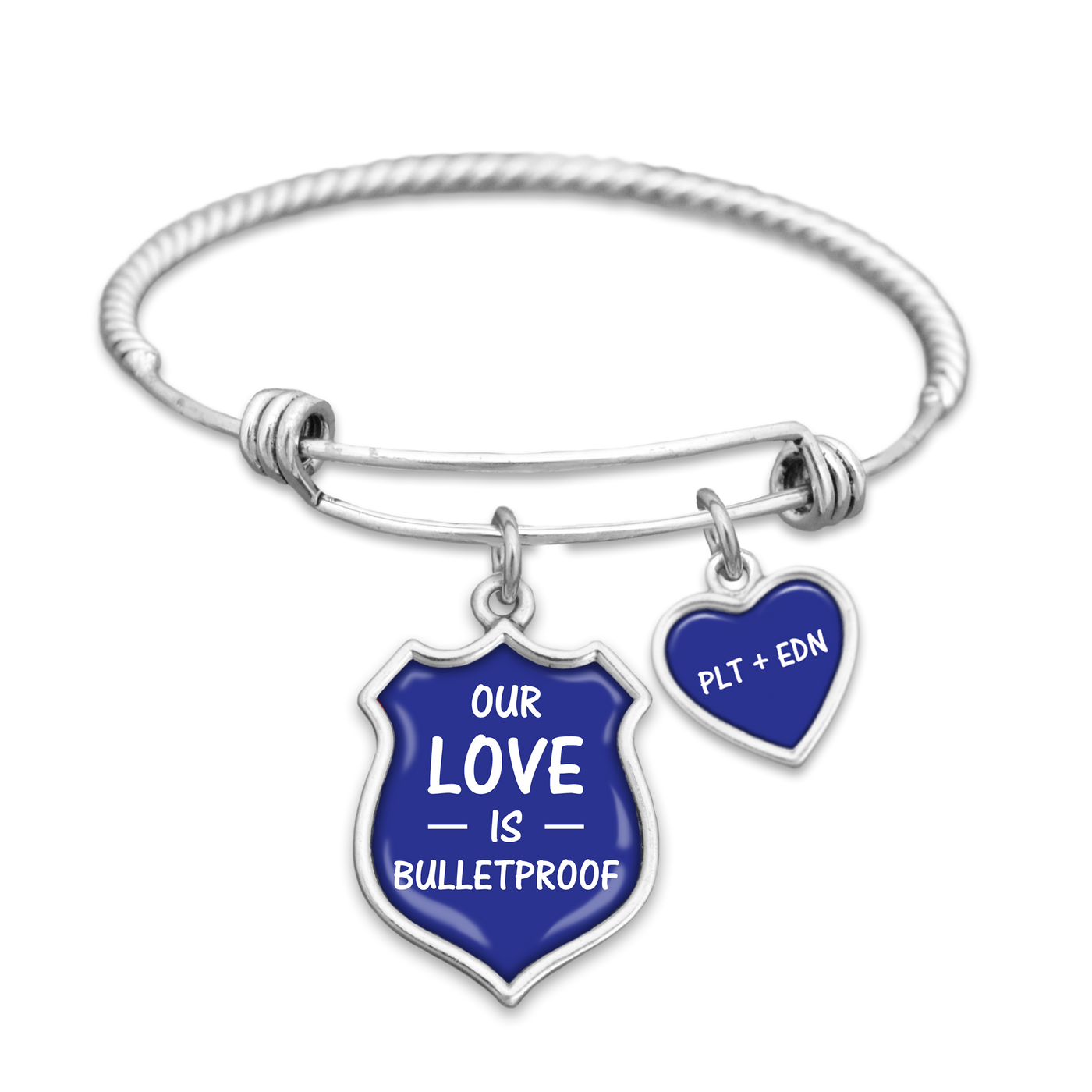 Our Love Is Bulletproof Customizable Initials Police Charm Bracelet
