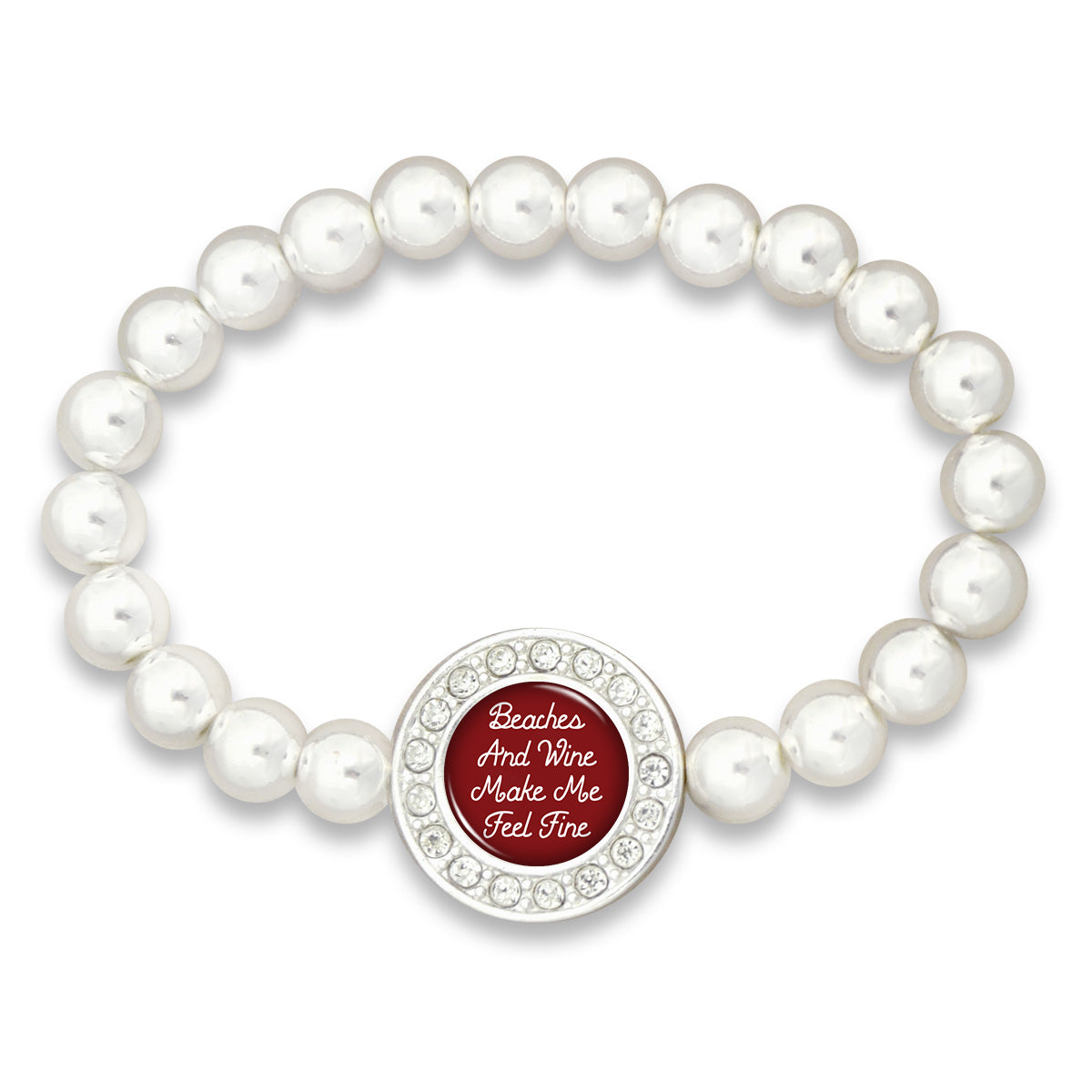 "Beaches and Wine Make Me Feel Fine" Silver Beaded Stretch Bracelet