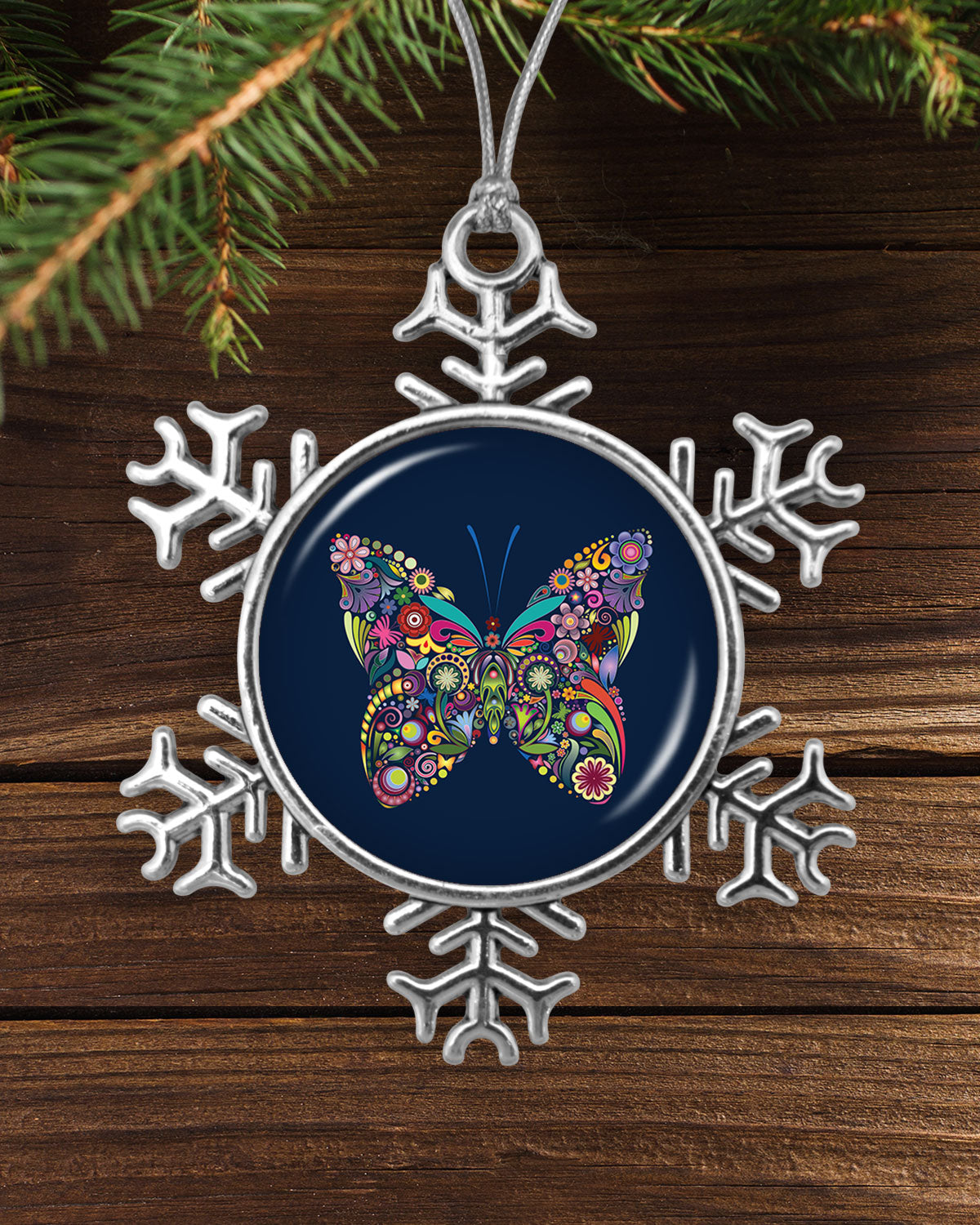 Butterfly Colorful Swirl Snowflake Ornament