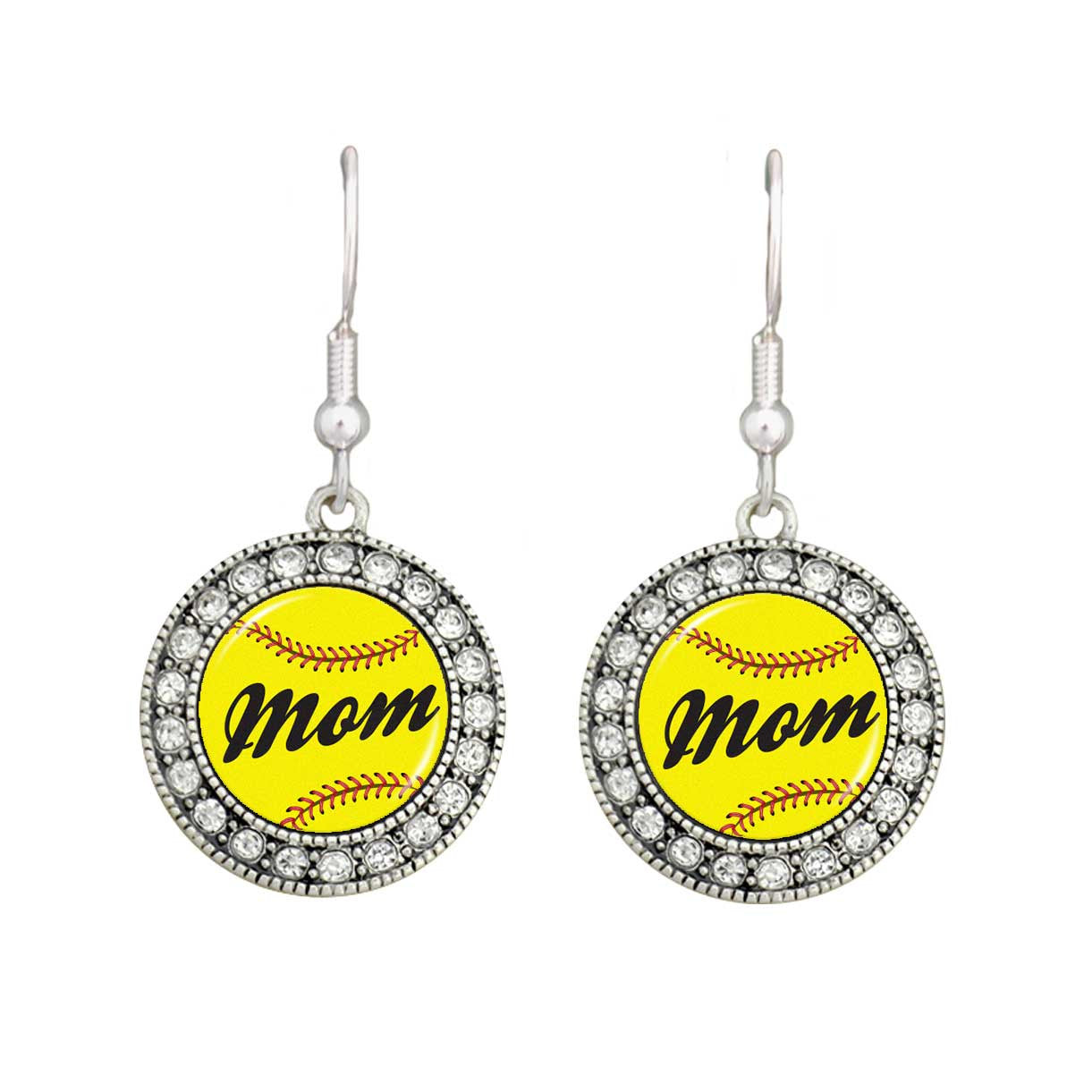 Softball Mom Crystal Circle Earrings