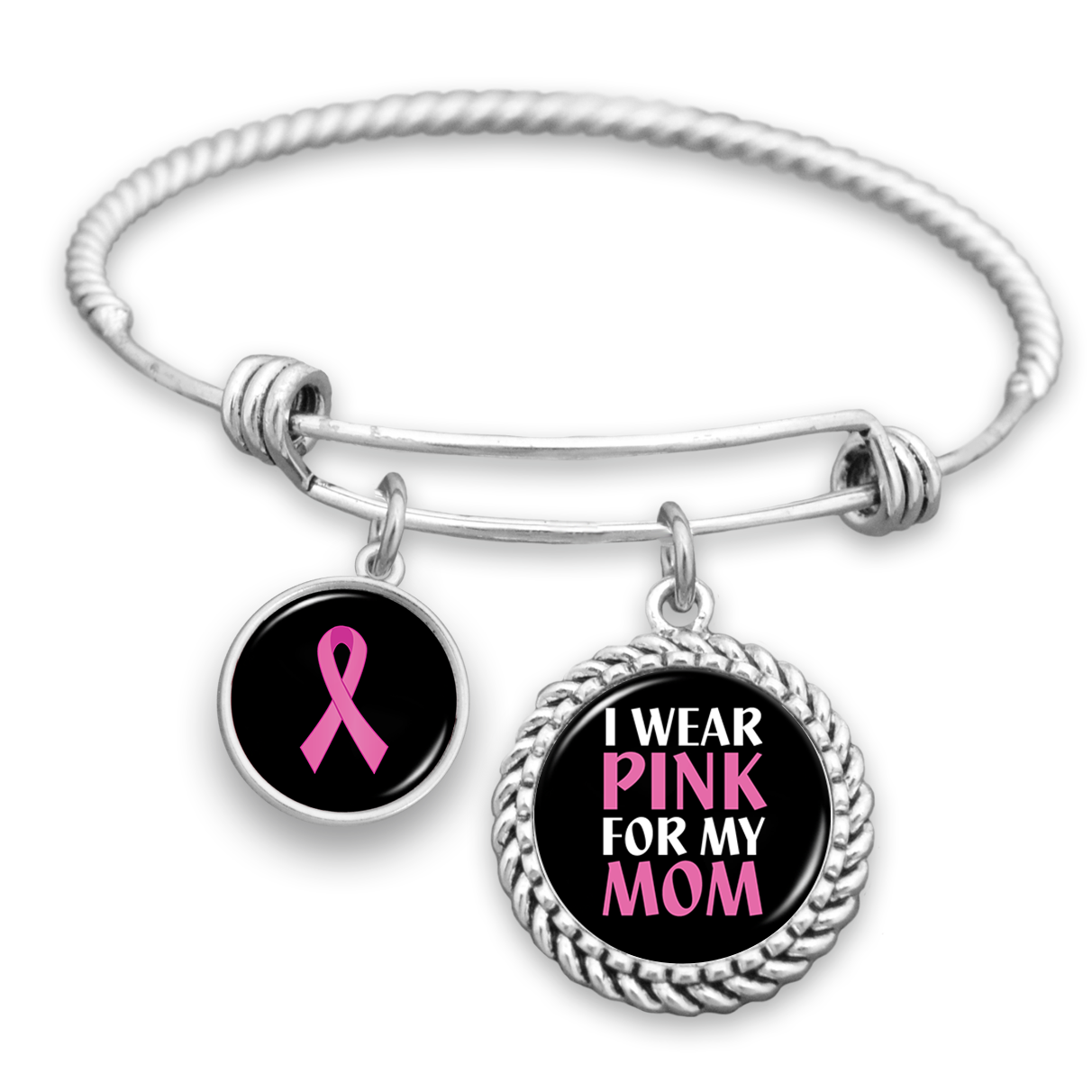 I Wear Pink For My Mom Breast Cancer Awareness Charm Bracelet