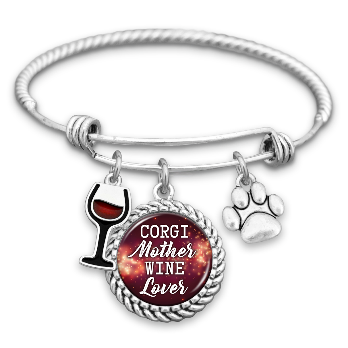 Corgi Mother Wine Lover Charm Bracelet
