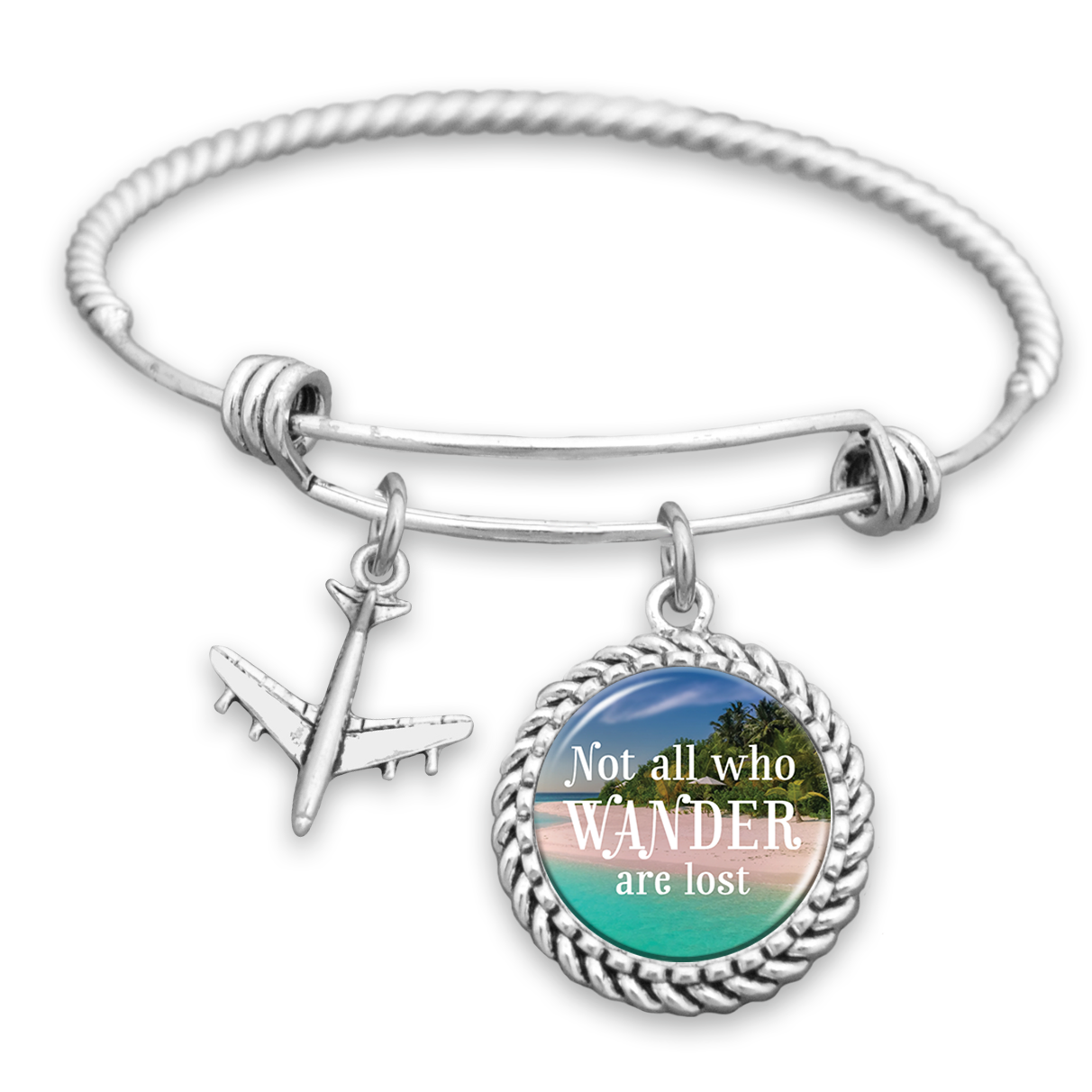 Beach Not All Who Wander Are Lost Airplane Charm Bracelet