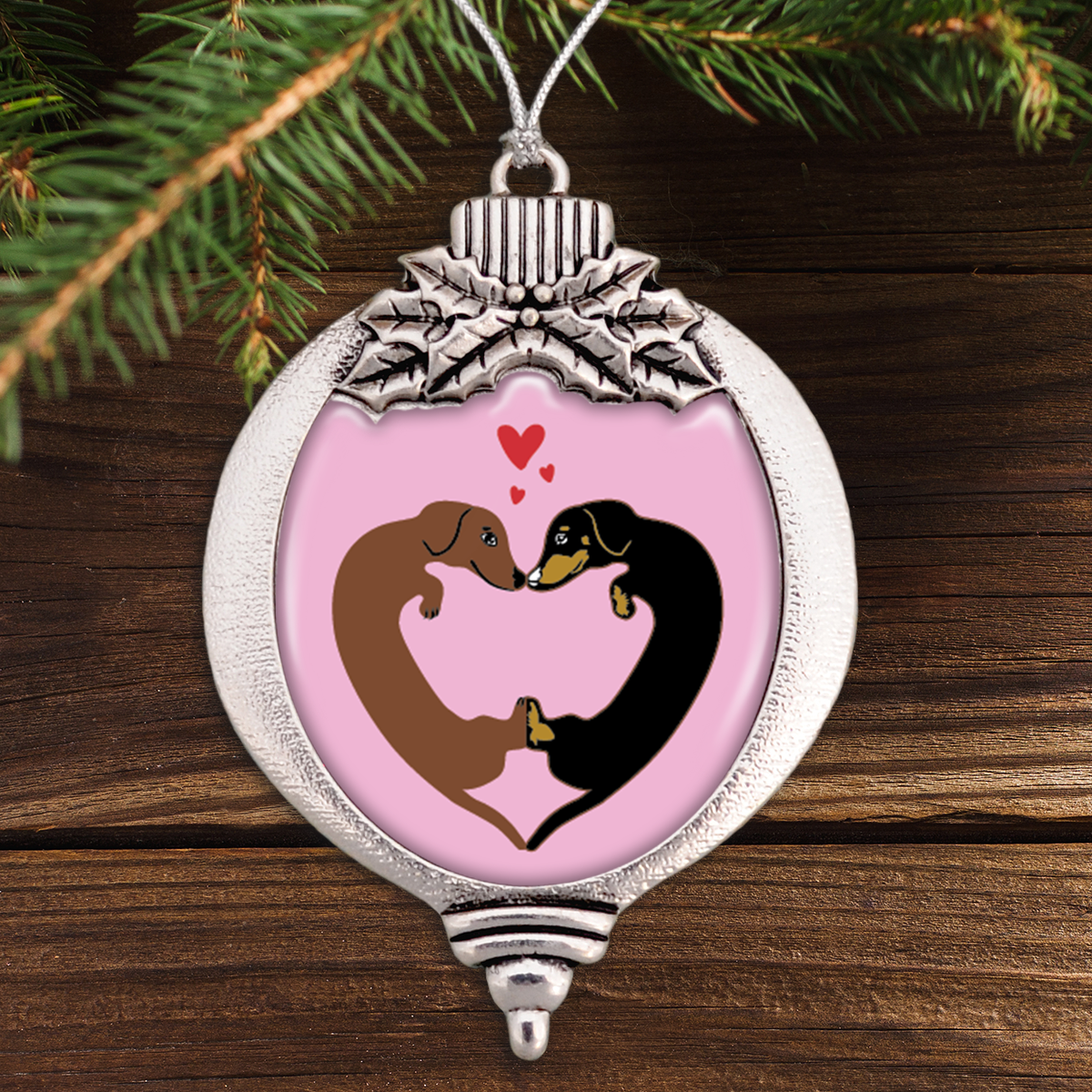 Heart Dachshunds Bulb Ornament