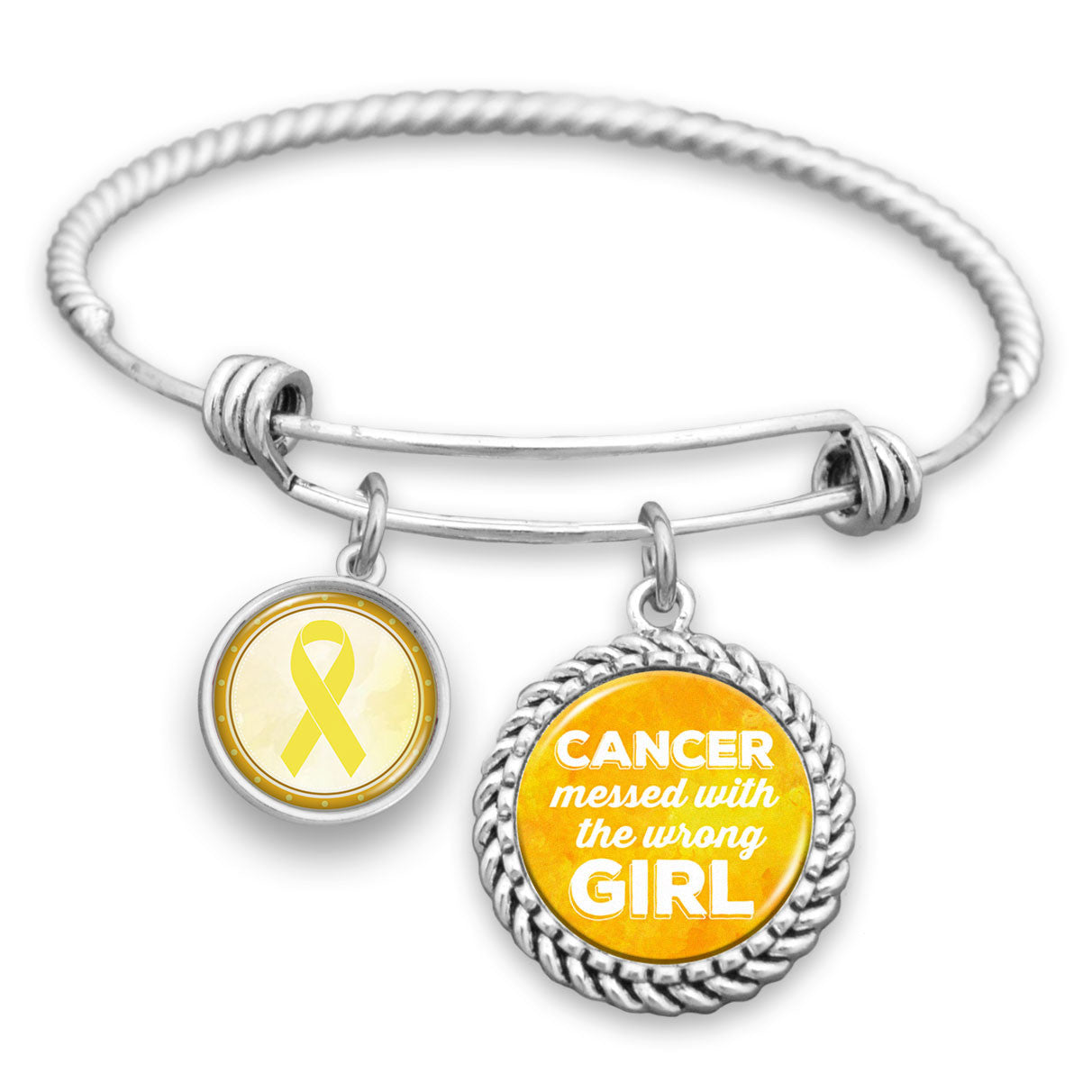 Childhood Cancer Awareness "Cancer Messed With The Wrong Girl" Charm Bracelet