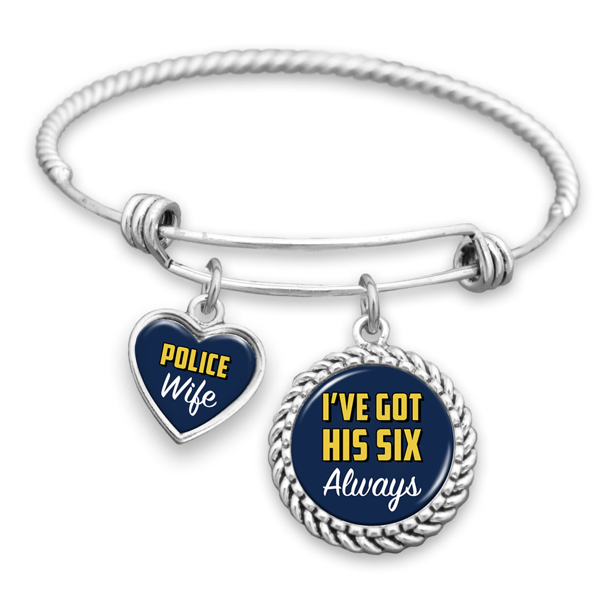 I've Got His Six Always Police Wife Charm Bracelet