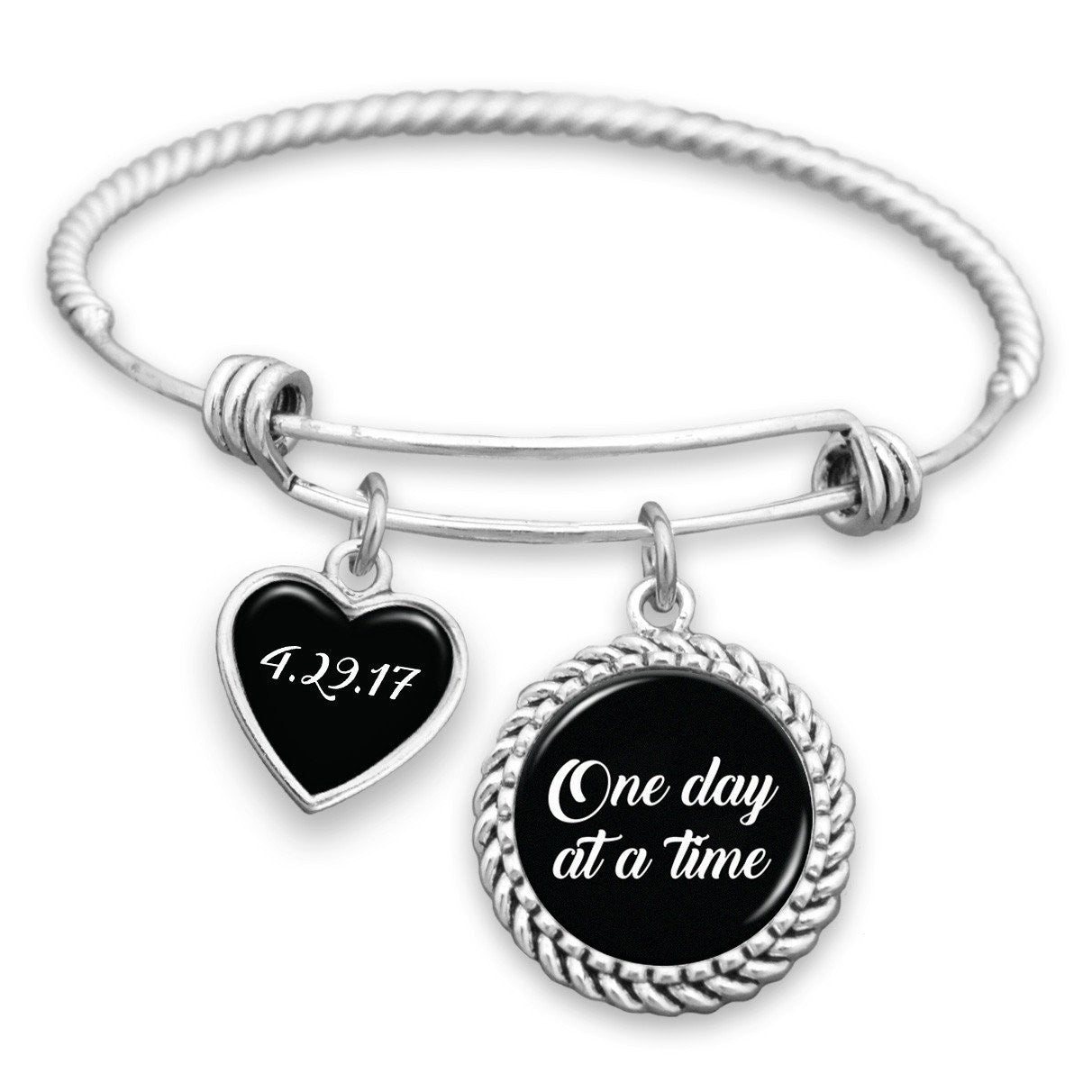 One Day At A Time Personalized Sobriety Date Charm Bracelet