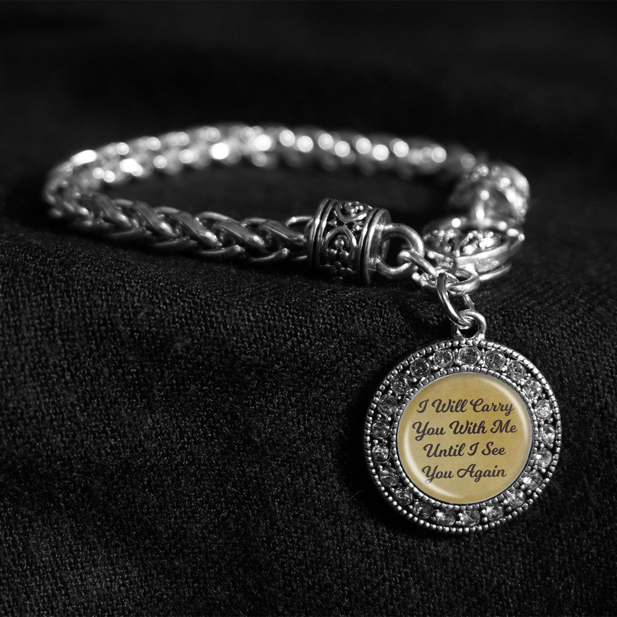 I Will Carry You With Me Until I See You Again Silver Braided Clasp Bracelet