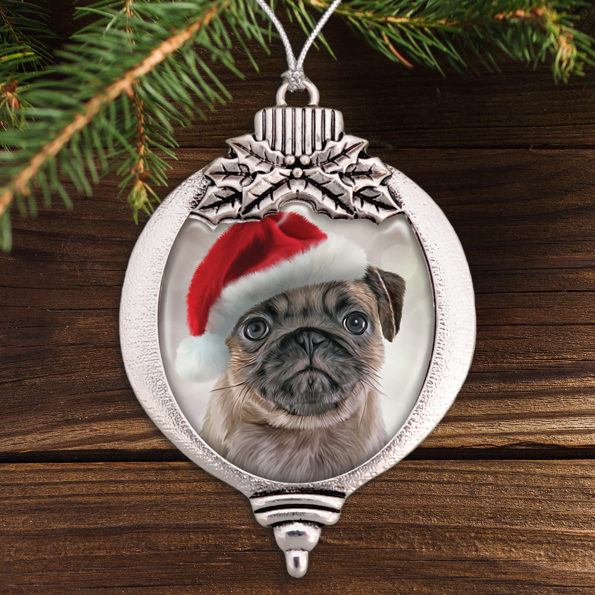 Santa Pug Bulb Ornament