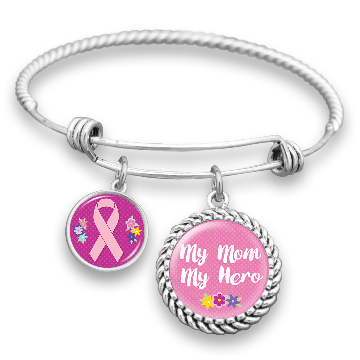 My Mom My Hero Breast Cancer Charm Bracelet