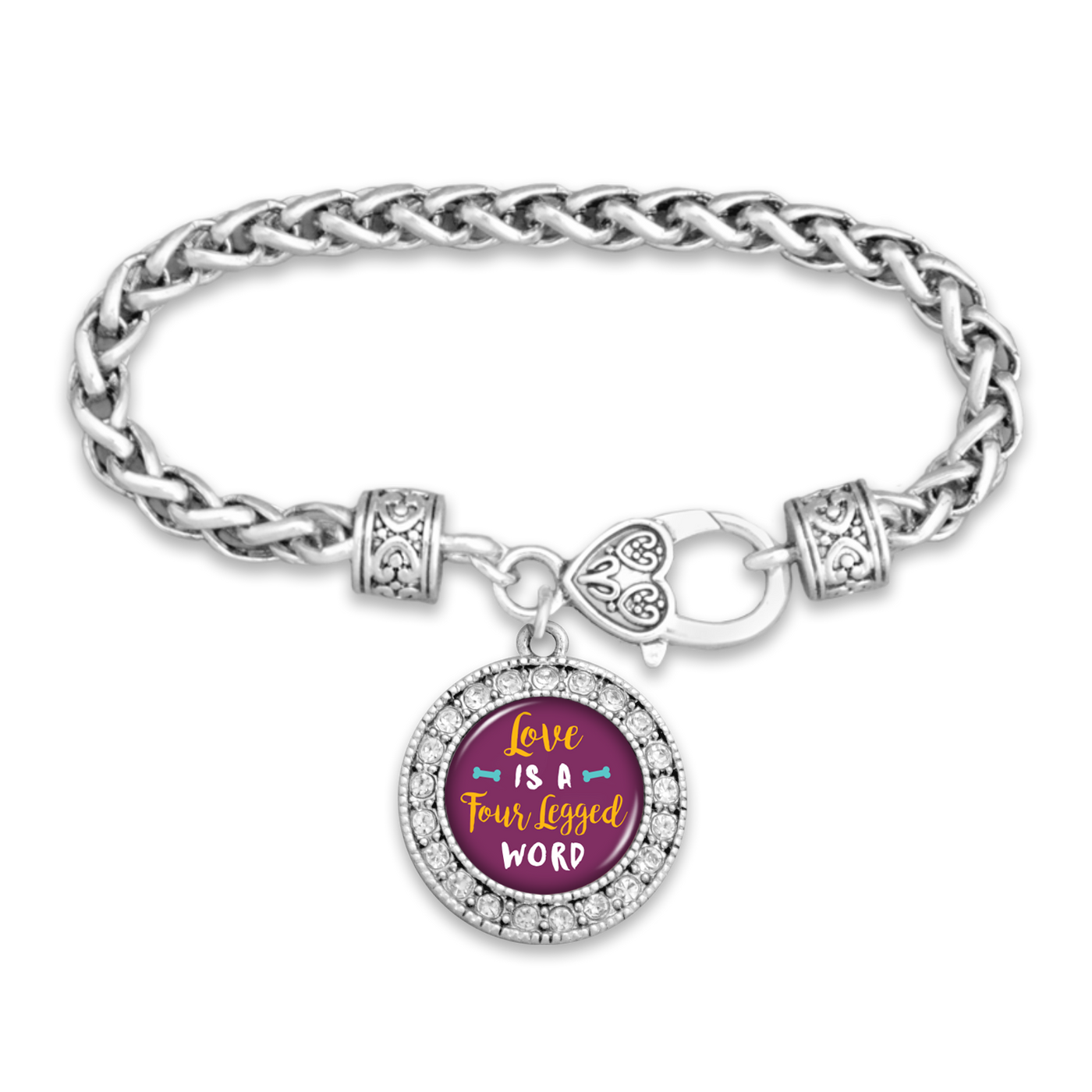 Love Is A Four Legged Word Silver Braided Clasp Bracelet