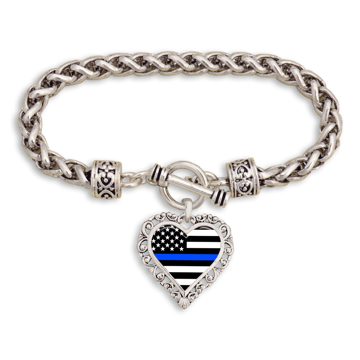 Police Thin Blue Line Heart Clasp Bracelet
