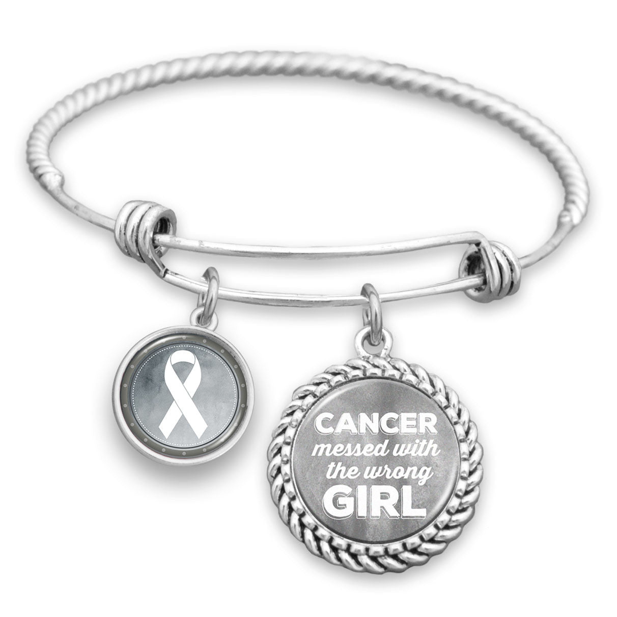 Lung Cancer Awareness "Cancer Messed With The Wrong Girl" Charm Bracelet